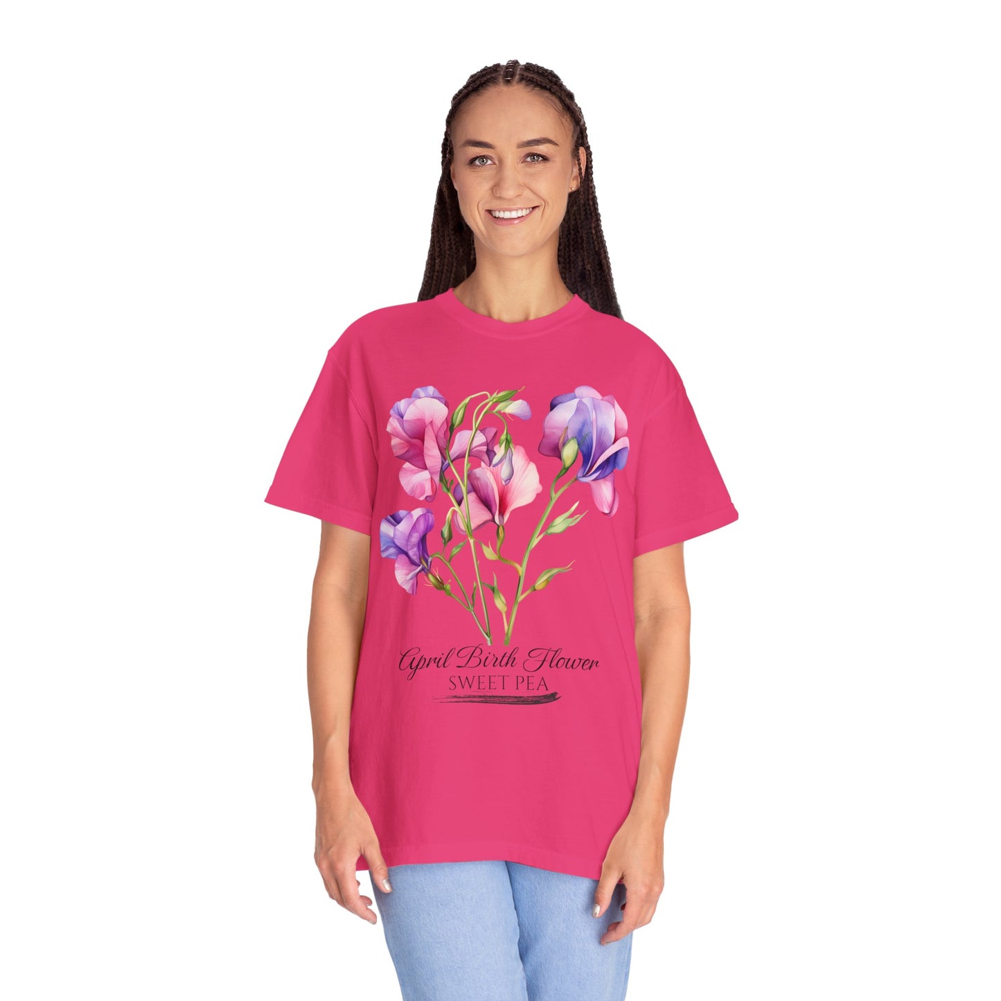 April Birth Flower "Sweet Pea" - Unisex Garment-Dyed T-shirt