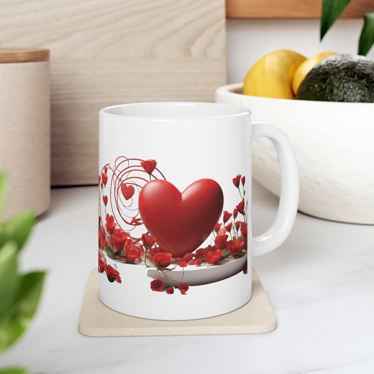 Valentine's Rose Heart: Ceramic Mug 11oz