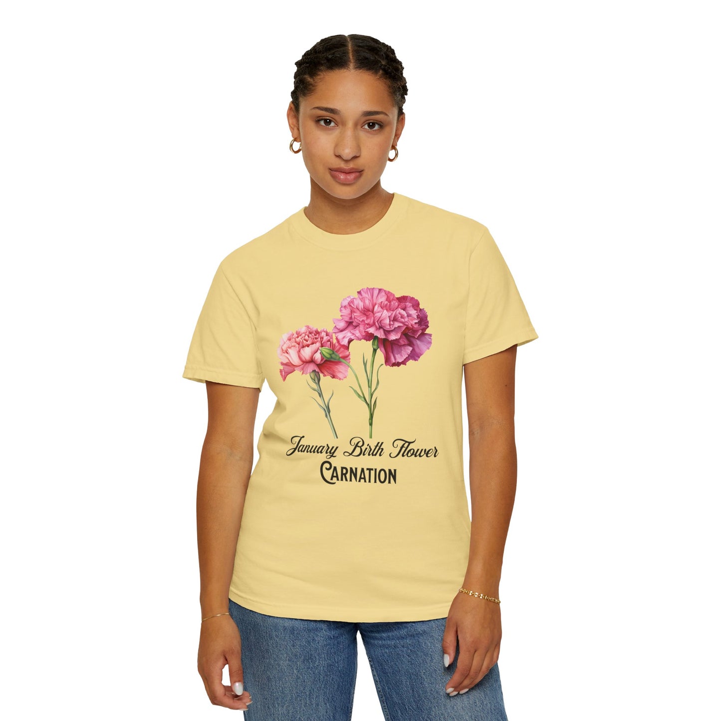 January Birth Flower "Carnation" - Unisex Garment-Dyed T-shirt