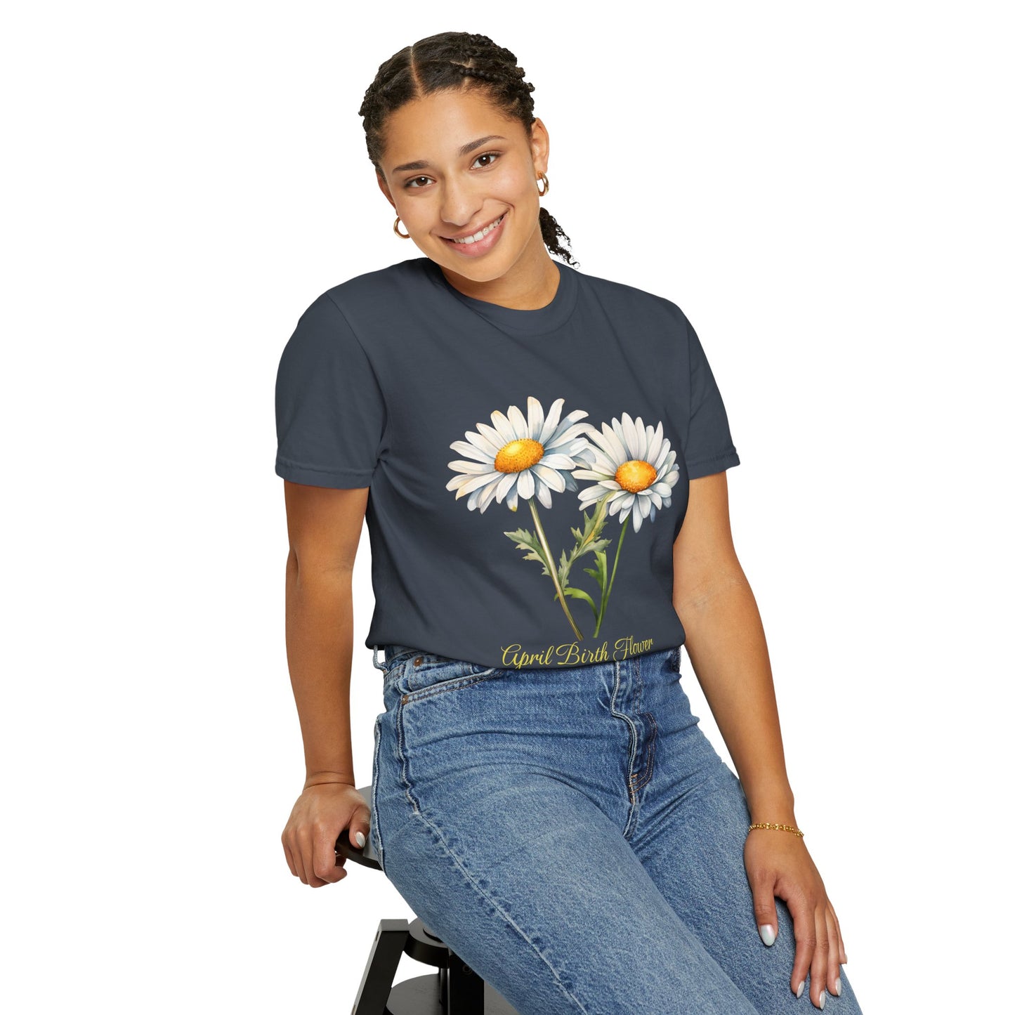 April Birth Flower "Daisy" (For Print on Dark Fabric) - Unisex Garment-Dyed T-shirt