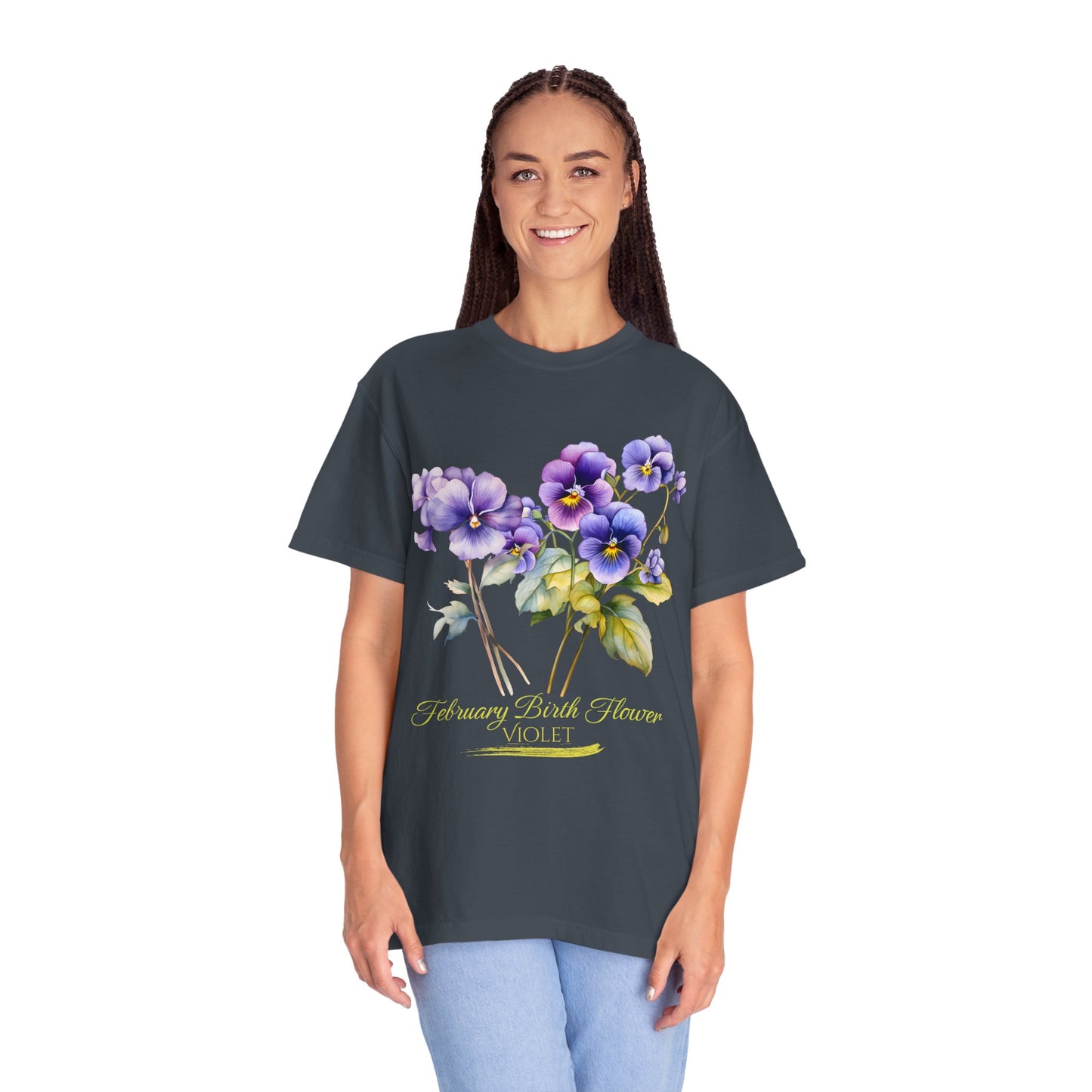 February Birth Flower "Violet" (For Dark Print) - Unisex Garment-Dyed T-shirt