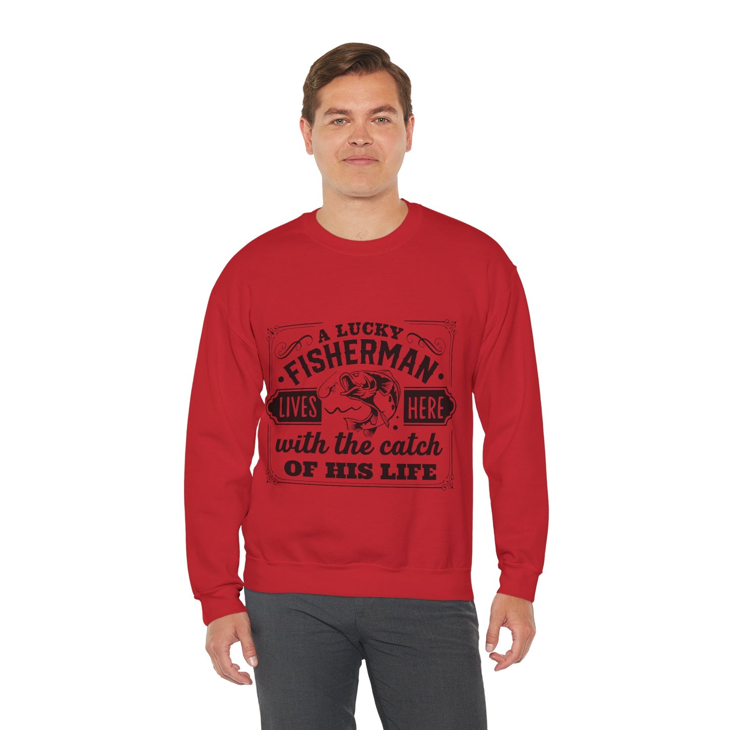 Lucky fisherman lives here - Unisex Heavy Blend™ Crewneck Sweatshirt