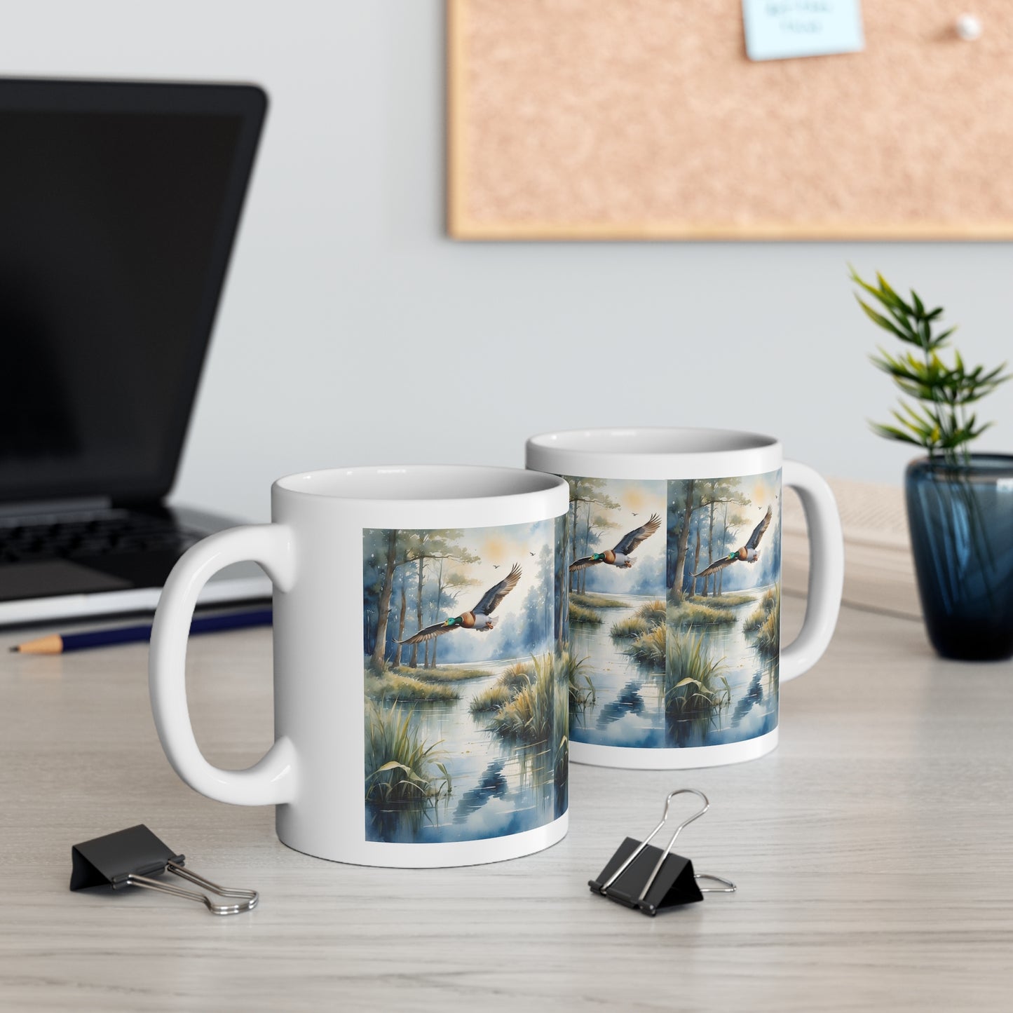 Duck flew over the riverbank: Ceramic Mug 11oz.