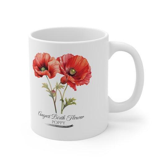 August Birth Flower (Poppy): Ceramic Mug 11oz