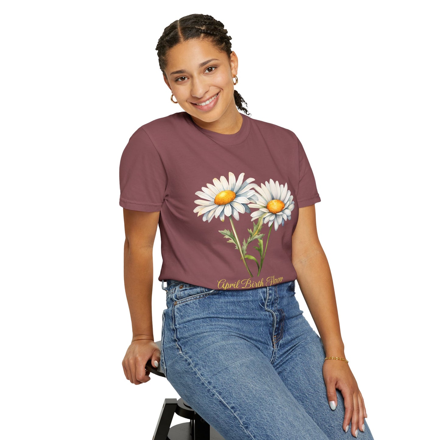 April Birth Flower "Daisy" (For Print on Dark Fabric) - Unisex Garment-Dyed T-shirt