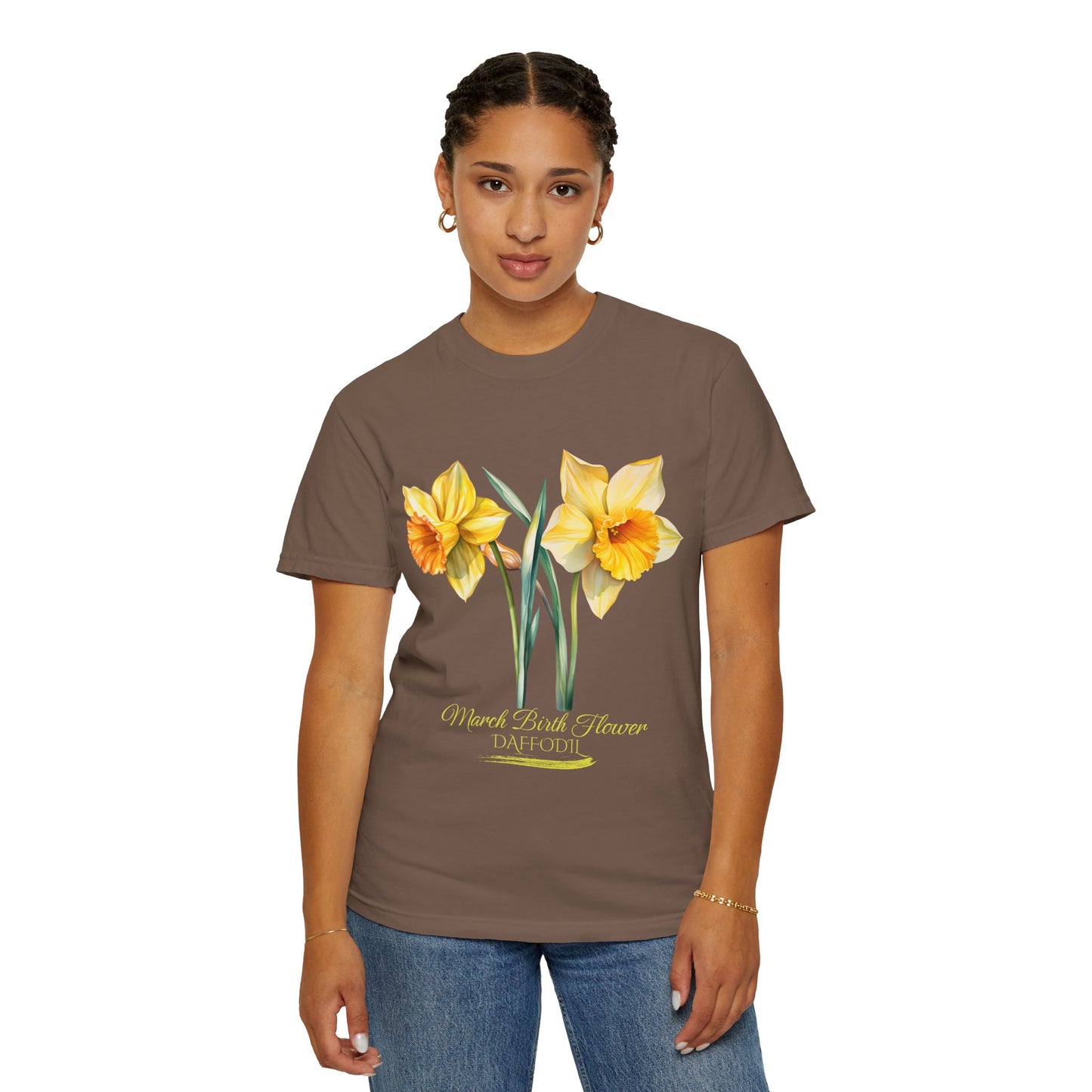 March Birth Flower "Daffodil" (For Print on Dark Fabric) - Unisex Garment-Dyed T-shirt