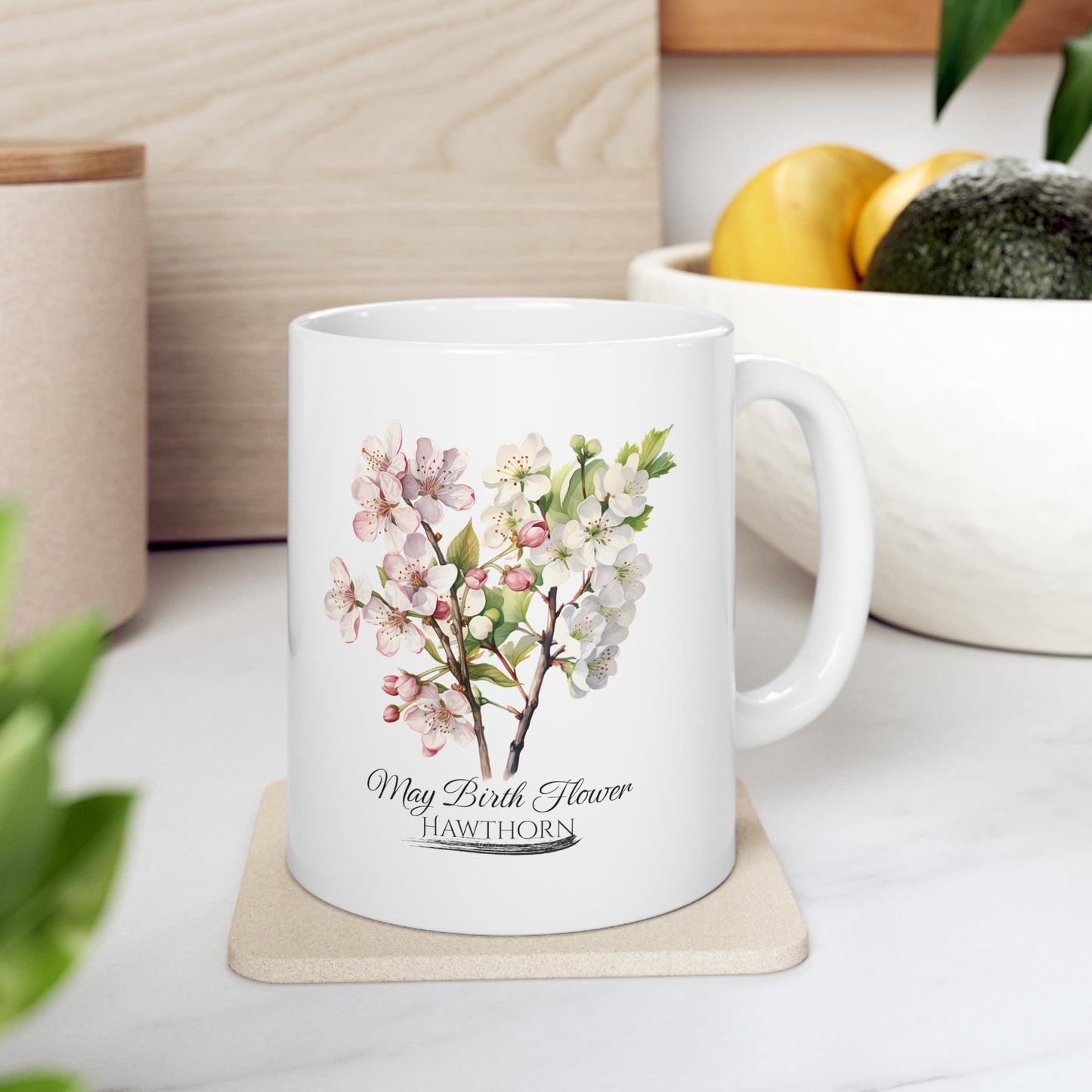 May Birth Flower (Hawthorn): Ceramic Mug 11oz