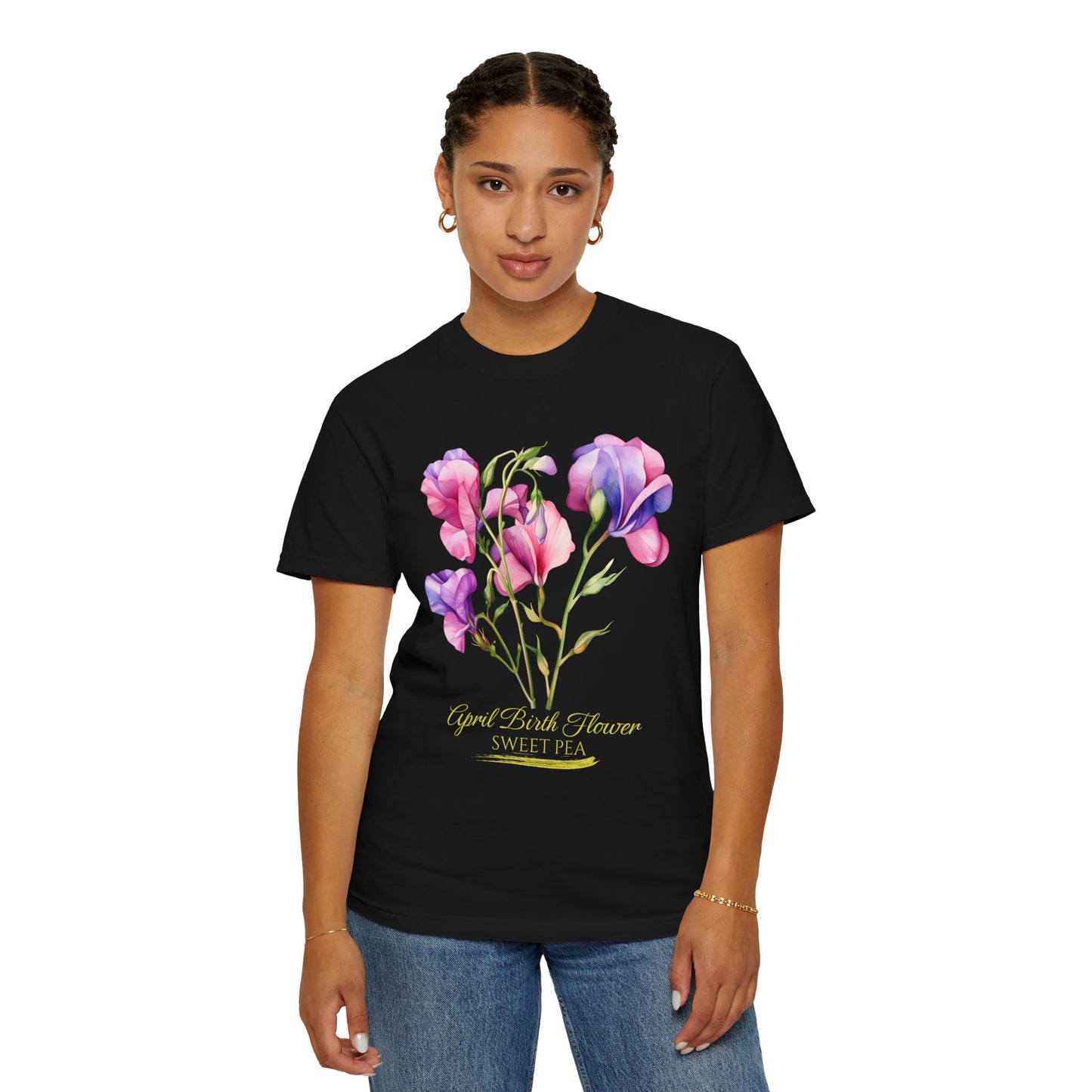 April Birth Flower "Sweet Pea" (For Print on Dark Fabric) - Unisex Garment-Dyed T-shirt