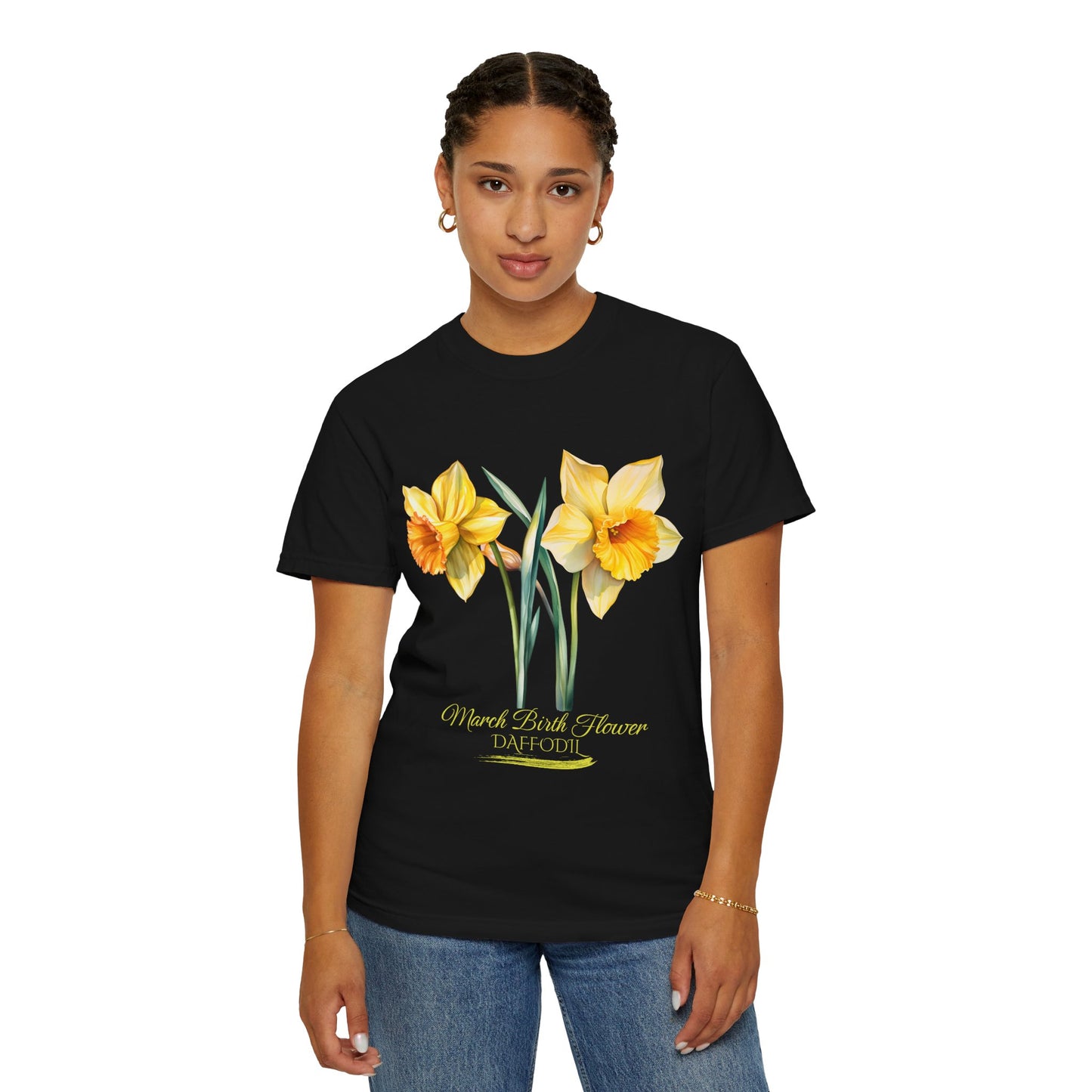 March Birth Flower "Daffodil" (For Print on Dark Fabric) - Unisex Garment-Dyed T-shirt