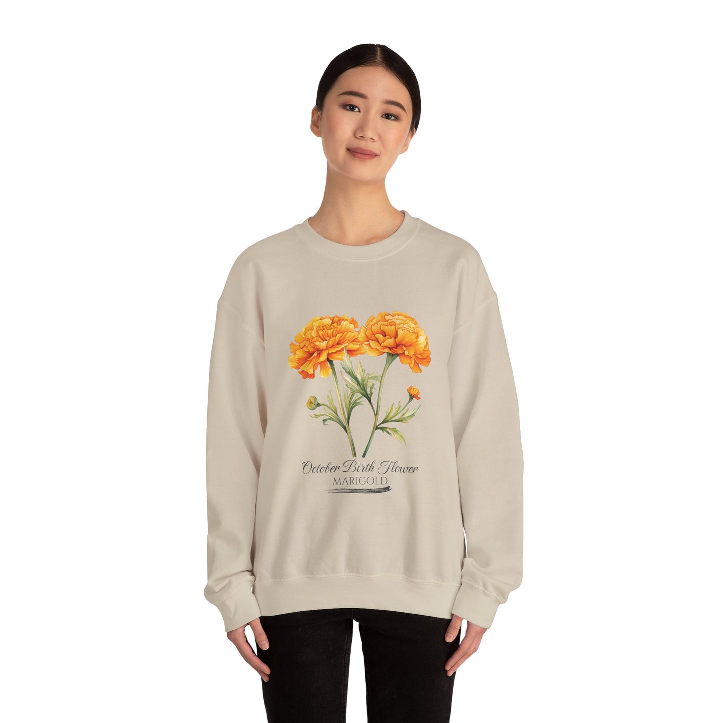 October Birth Flower (Marigold) - Unisex Heavy Blend™ Crewneck Sweatshirt