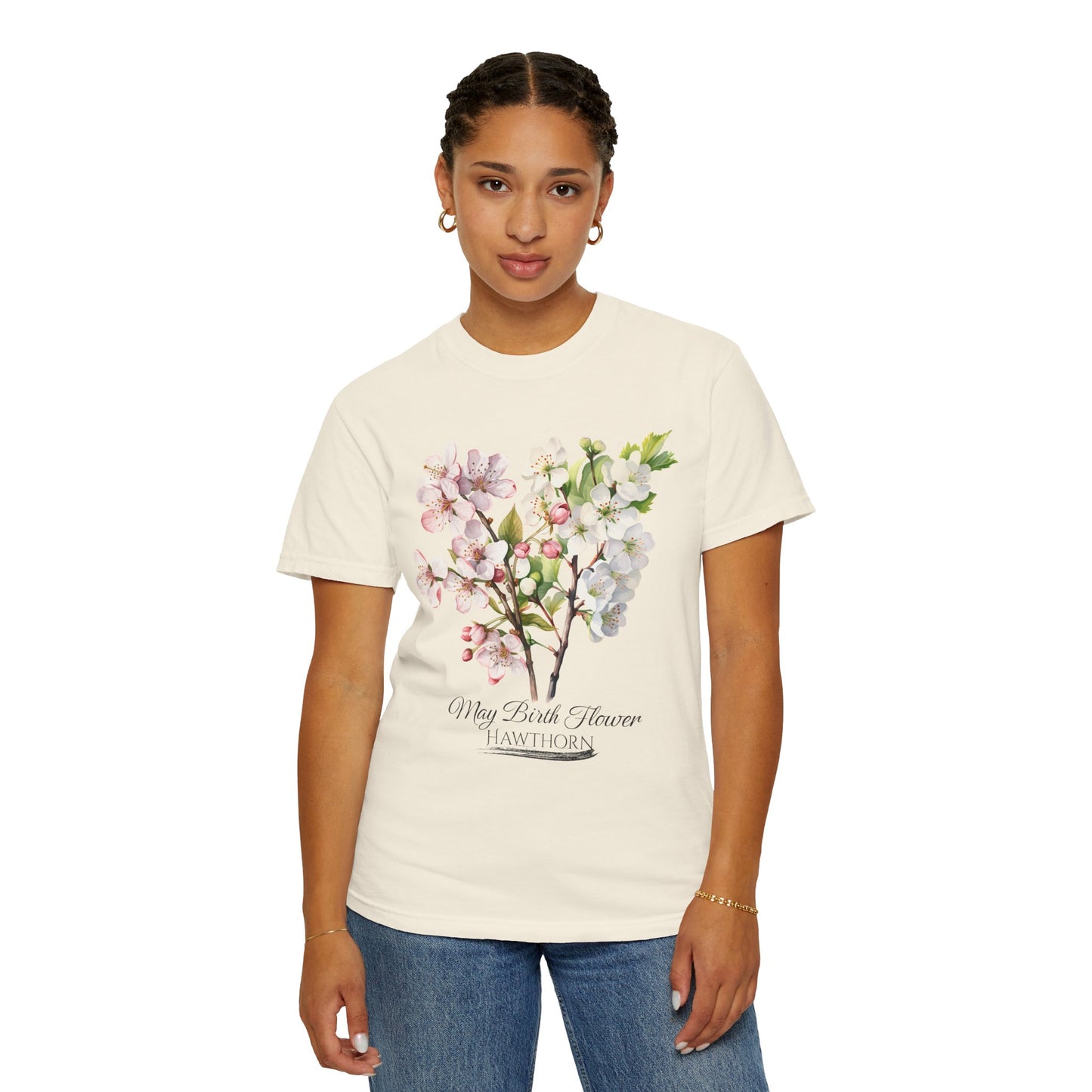 May Birth Flower "Hawthorn" - Unisex Garment-Dyed T-shirt