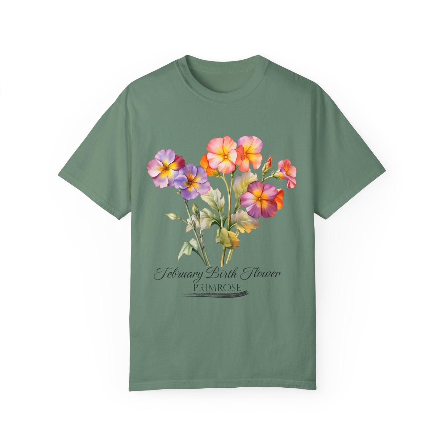 February Birth Flower "Primrose" - Unisex Garment-Dyed T-shirt