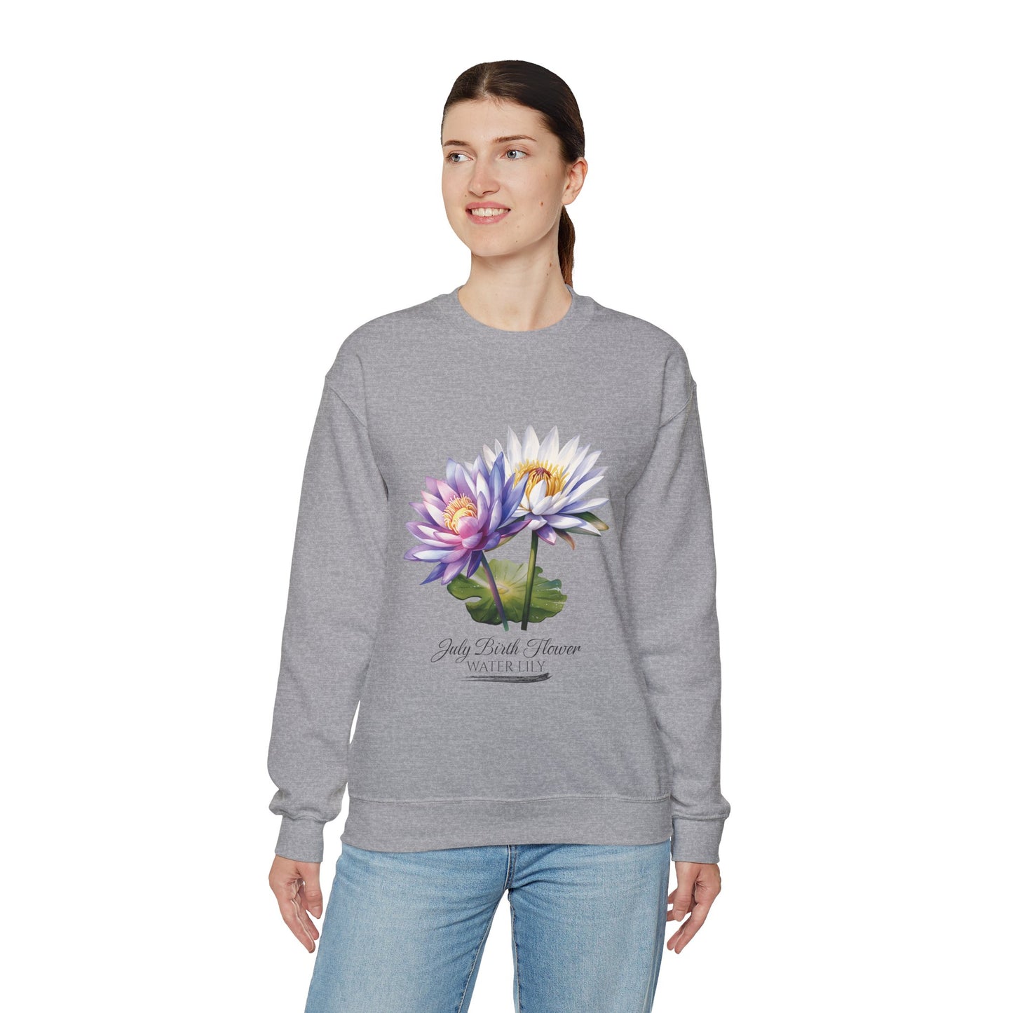 July Birth Flower (Water Lily) - Unisex Heavy Blend™ Crewneck Sweatshirt