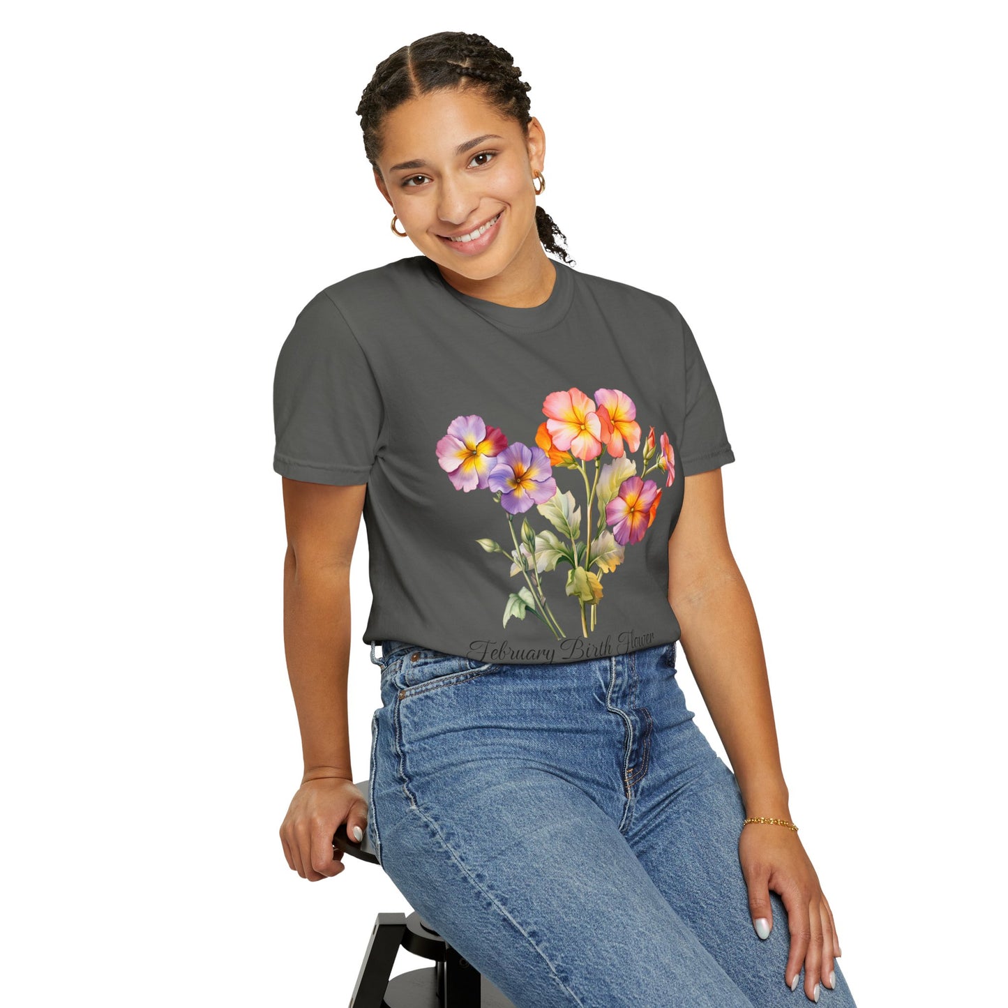 February Birth Flower "Primrose" - Unisex Garment-Dyed T-shirt