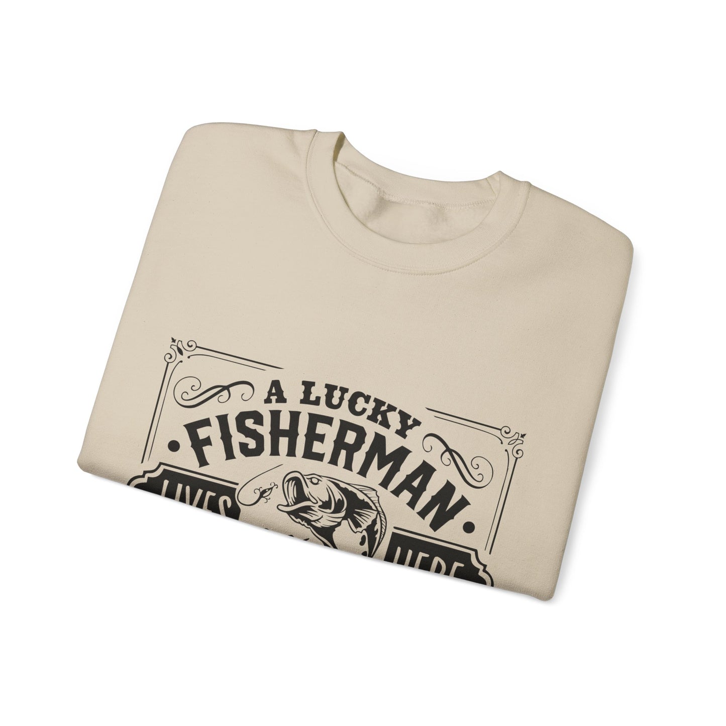 Lucky fisherman lives here - Unisex Heavy Blend™ Crewneck Sweatshirt