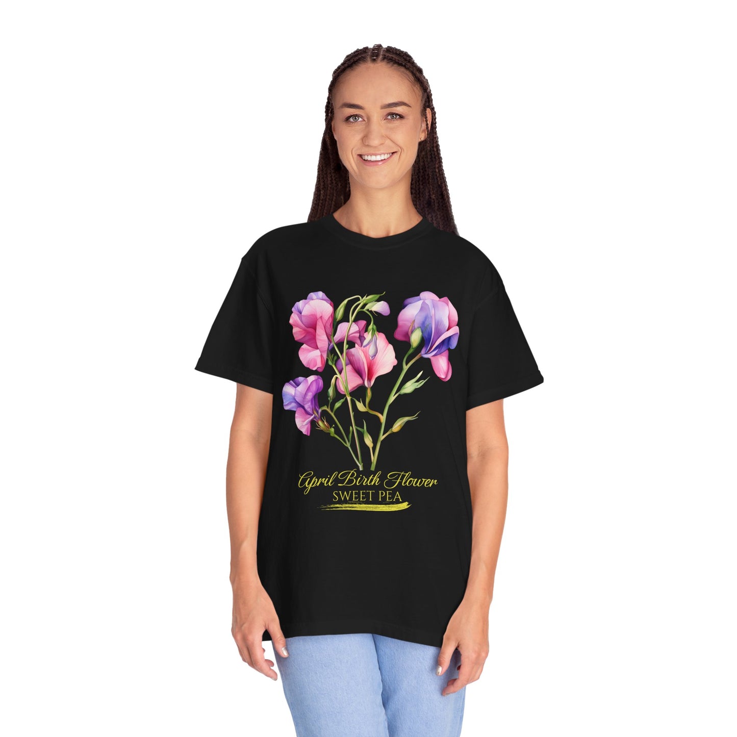 April Birth Flower "Sweet Pea" (For Print on Dark Fabric) - Unisex Garment-Dyed T-shirt