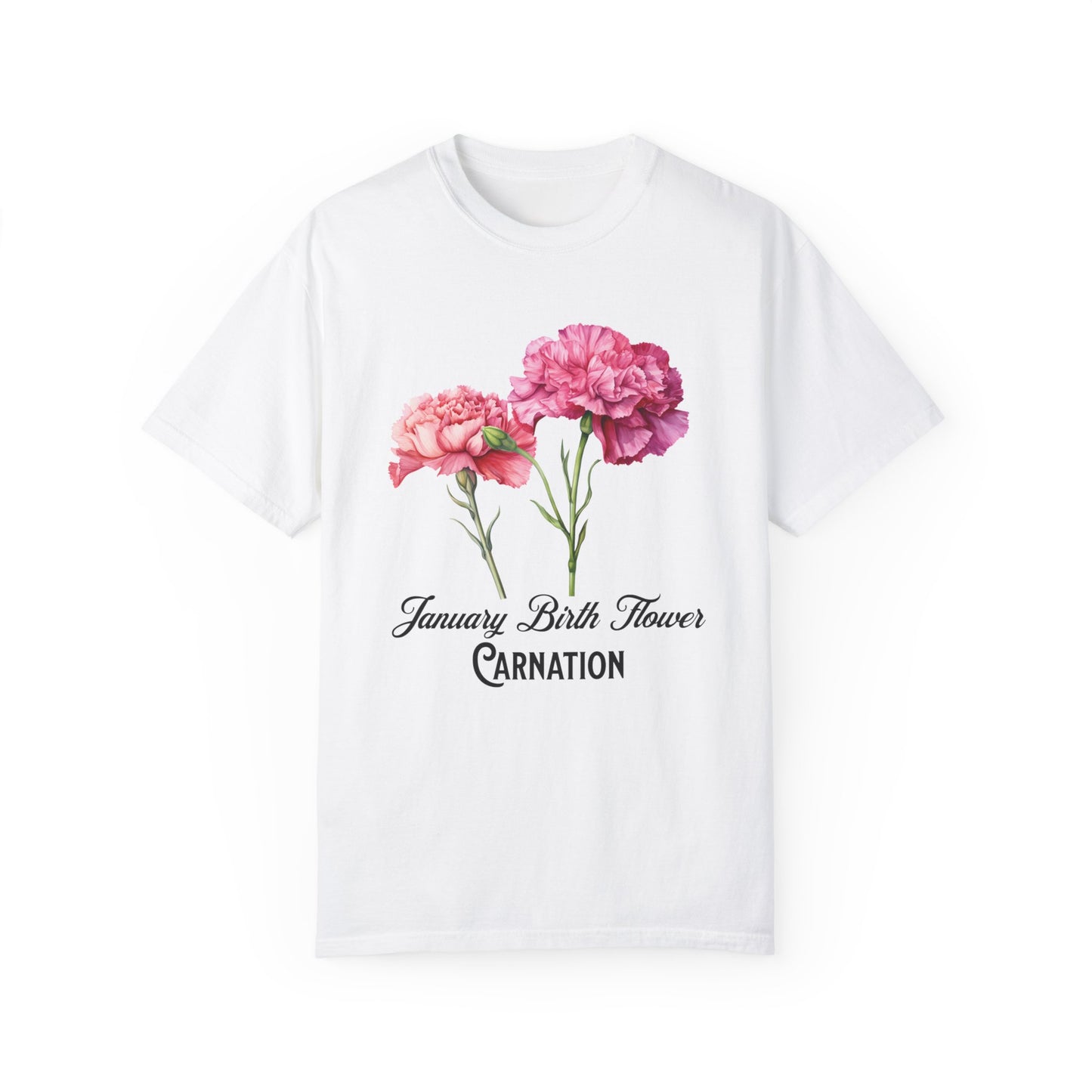 January Birth Flower "Carnation" - Unisex Garment-Dyed T-shirt