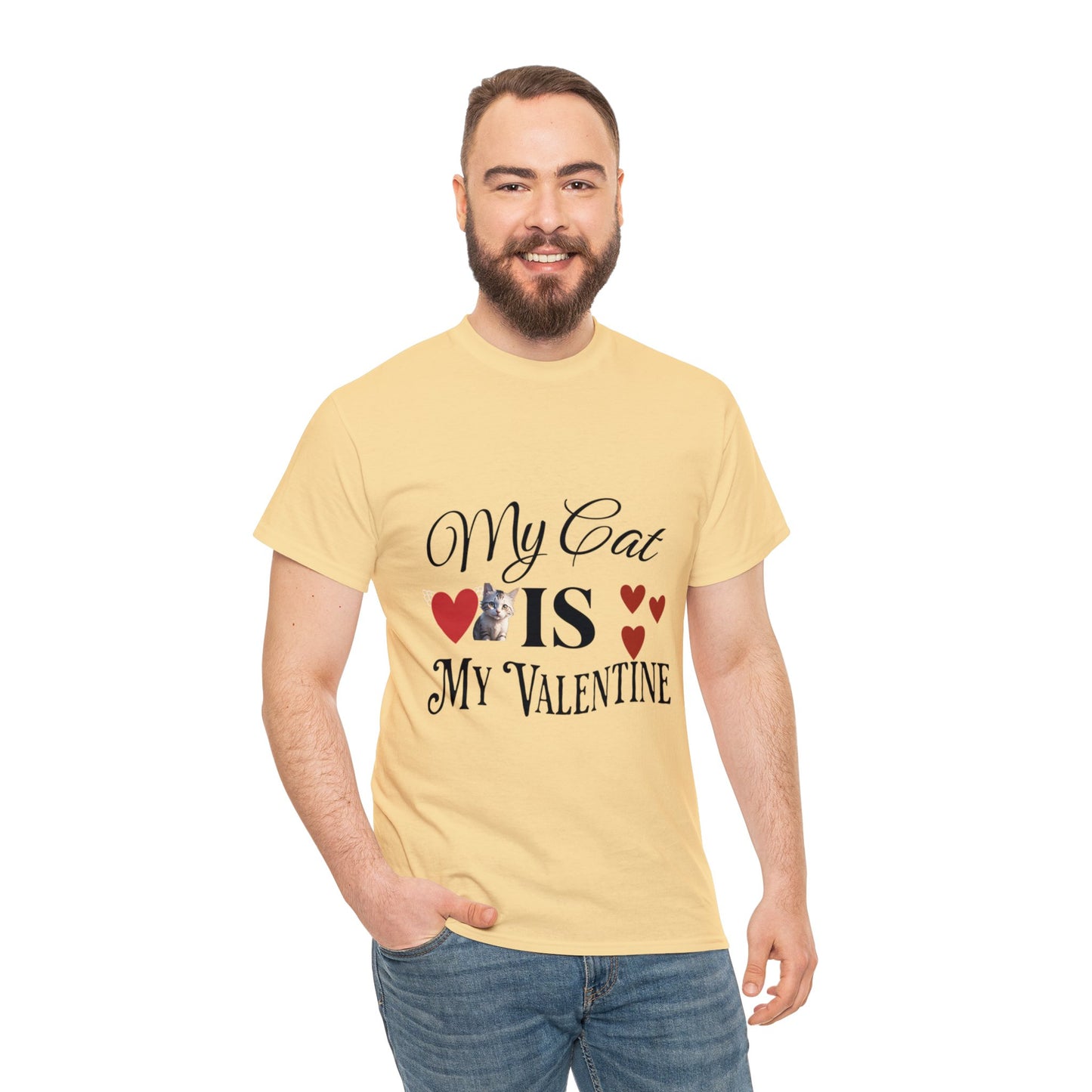 My cat is my valentine - Unisex Heavy Cotton Tee