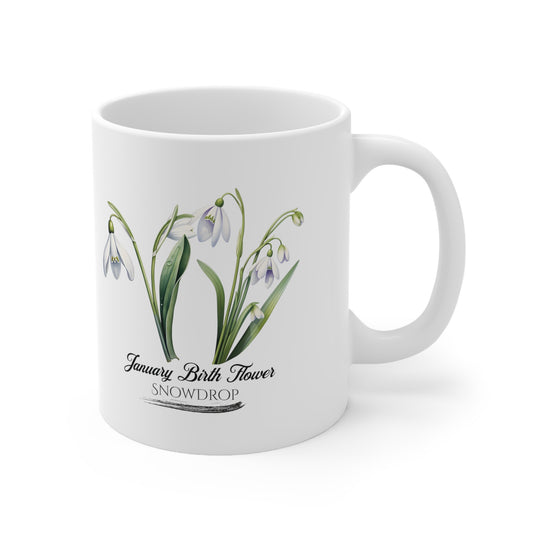 January Birth Flower (Snowdrop): Ceramic Mug 11oz