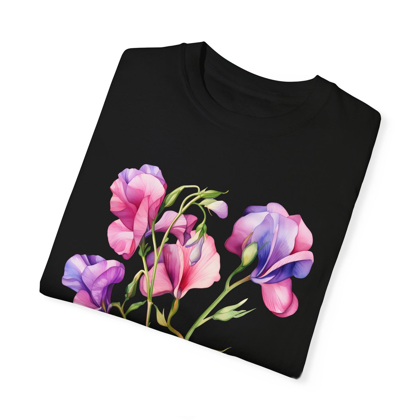 April Birth Flower "Sweet Pea" (For Print on Dark Fabric) - Unisex Garment-Dyed T-shirt