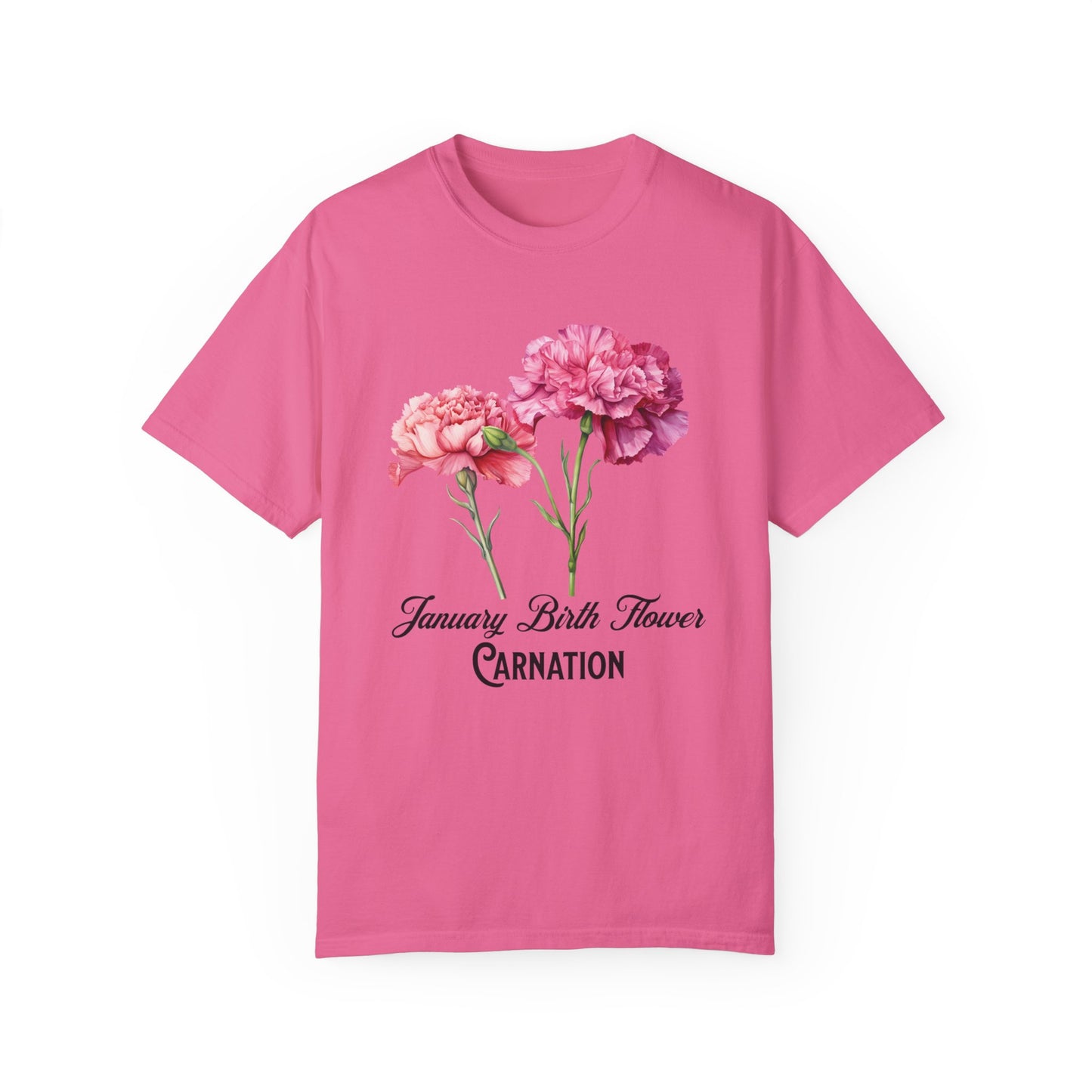 January Birth Flower "Carnation" - Unisex Garment-Dyed T-shirt