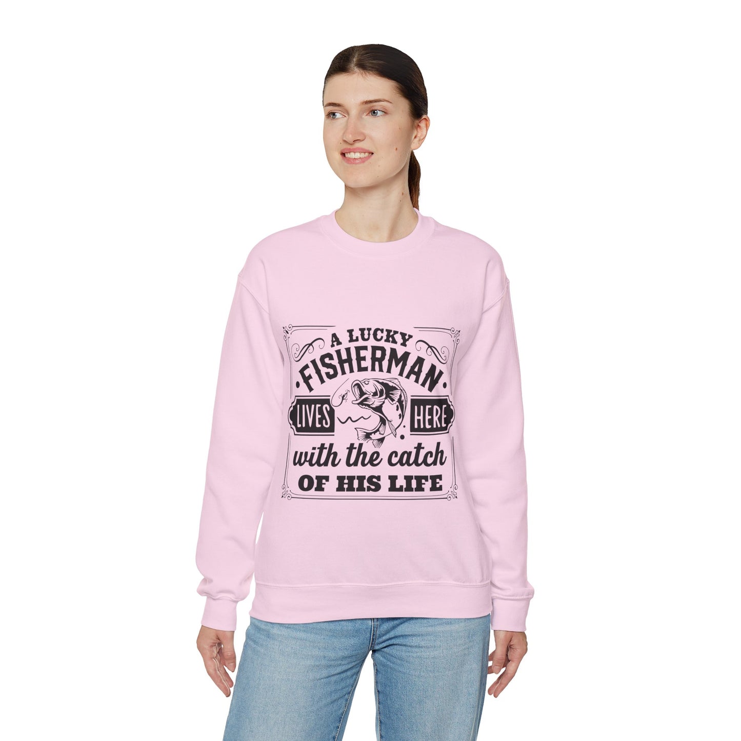 Lucky fisherman lives here - Unisex Heavy Blend™ Crewneck Sweatshirt