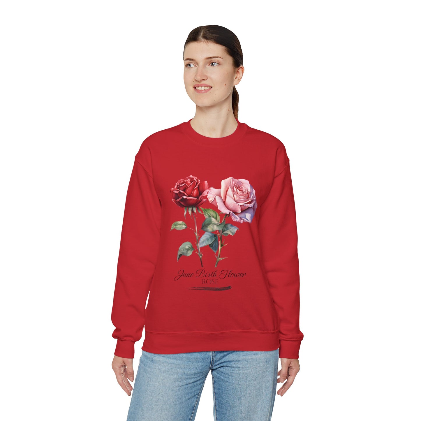 June Birth Flower (Rose) - Unisex Heavy Blend™ Crewneck Sweatshirt