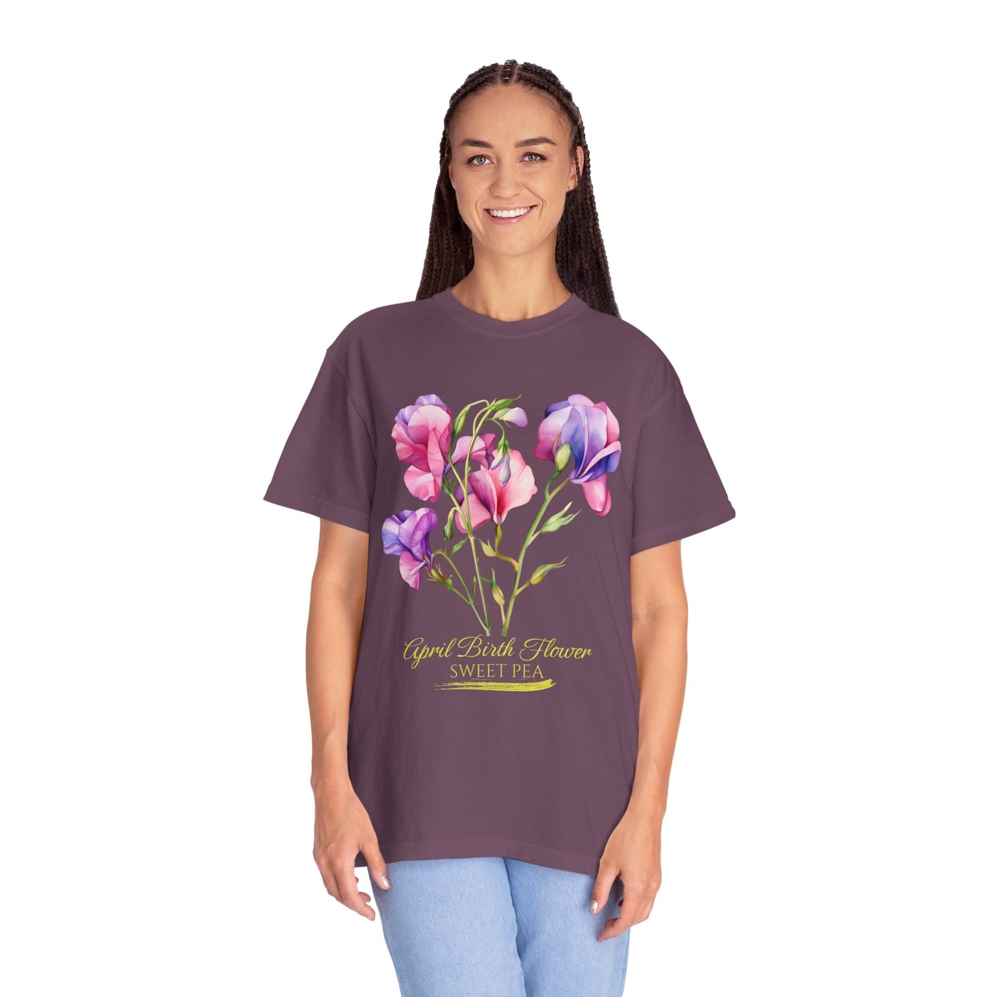 April Birth Flower "Sweet Pea" (For Print on Dark Fabric) - Unisex Garment-Dyed T-shirt