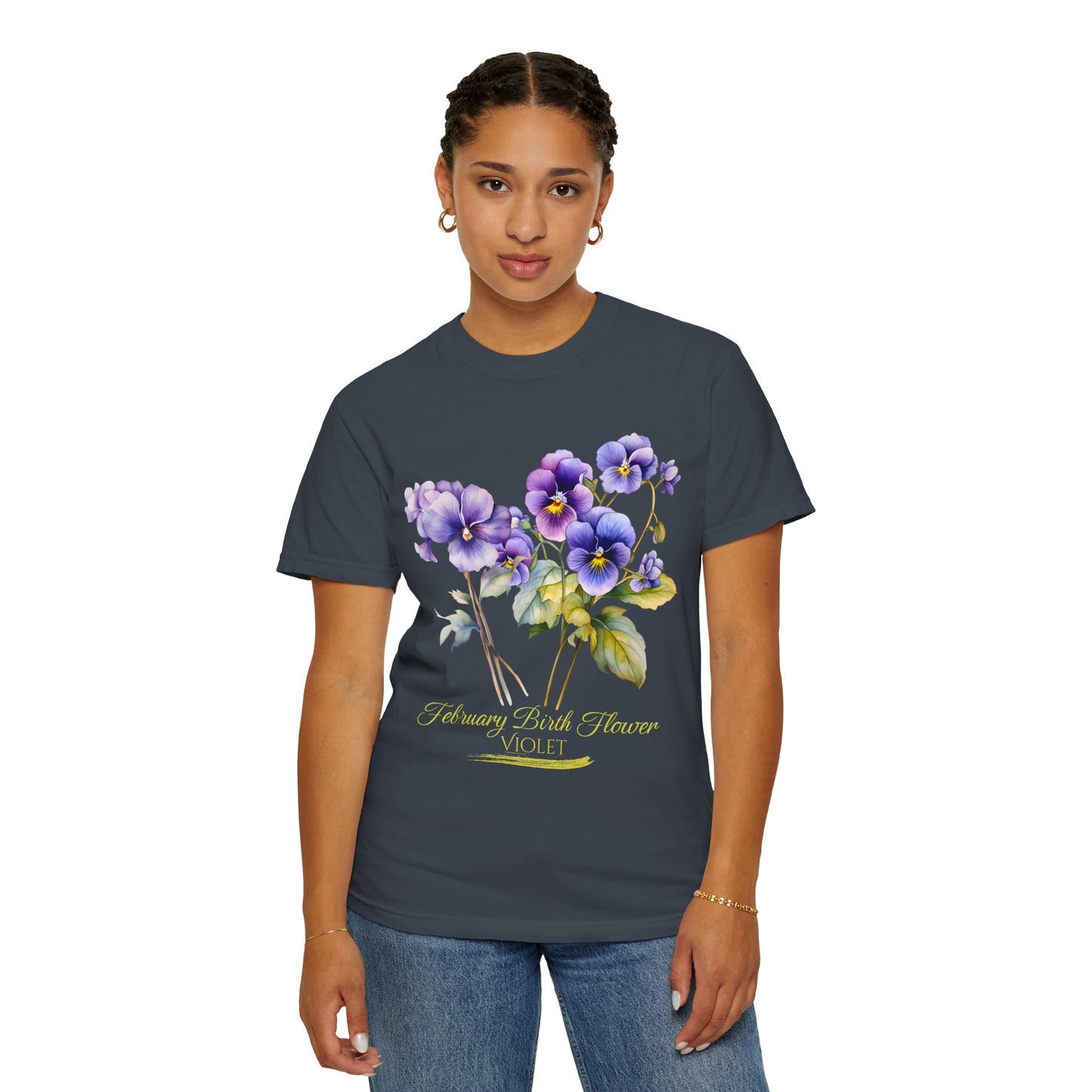 February Birth Flower "Violet" (For Dark Print) - Unisex Garment-Dyed T-shirt