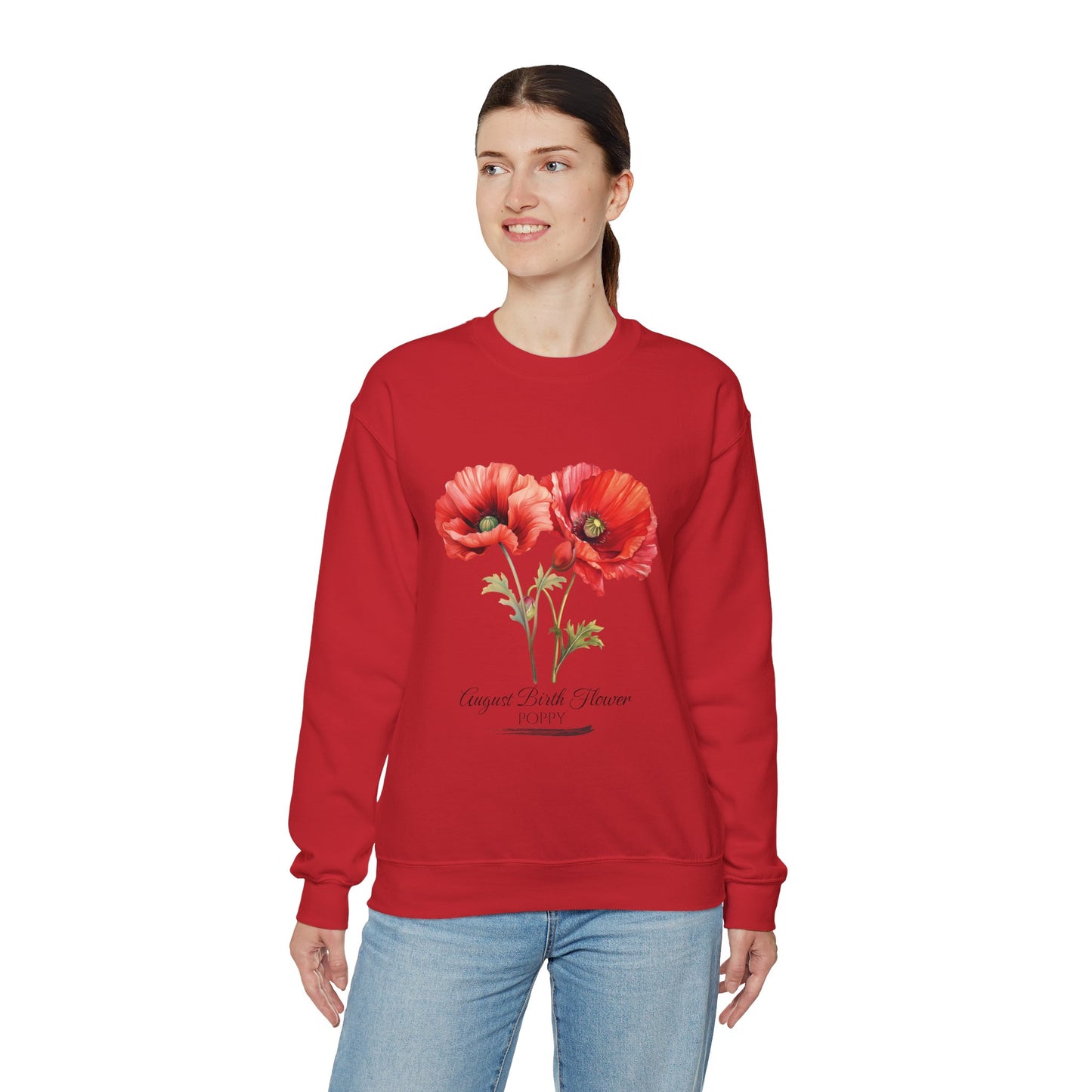 August Birth Flower (Poppy) - Unisex Heavy Blend™ Crewneck Sweatshirt