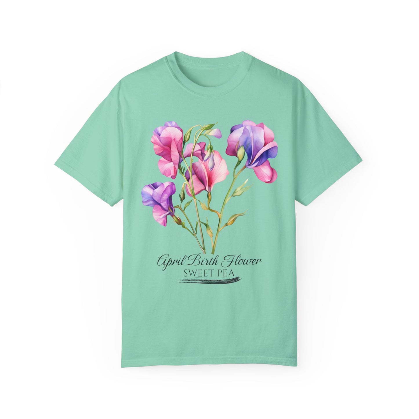 April Birth Flower "Sweet Pea" - Unisex Garment-Dyed T-shirt