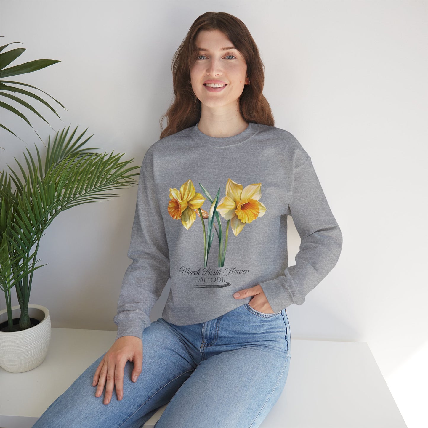 March Birth Flower (Daffodil) - Unisex Heavy Blend™ Crewneck Sweatshirt