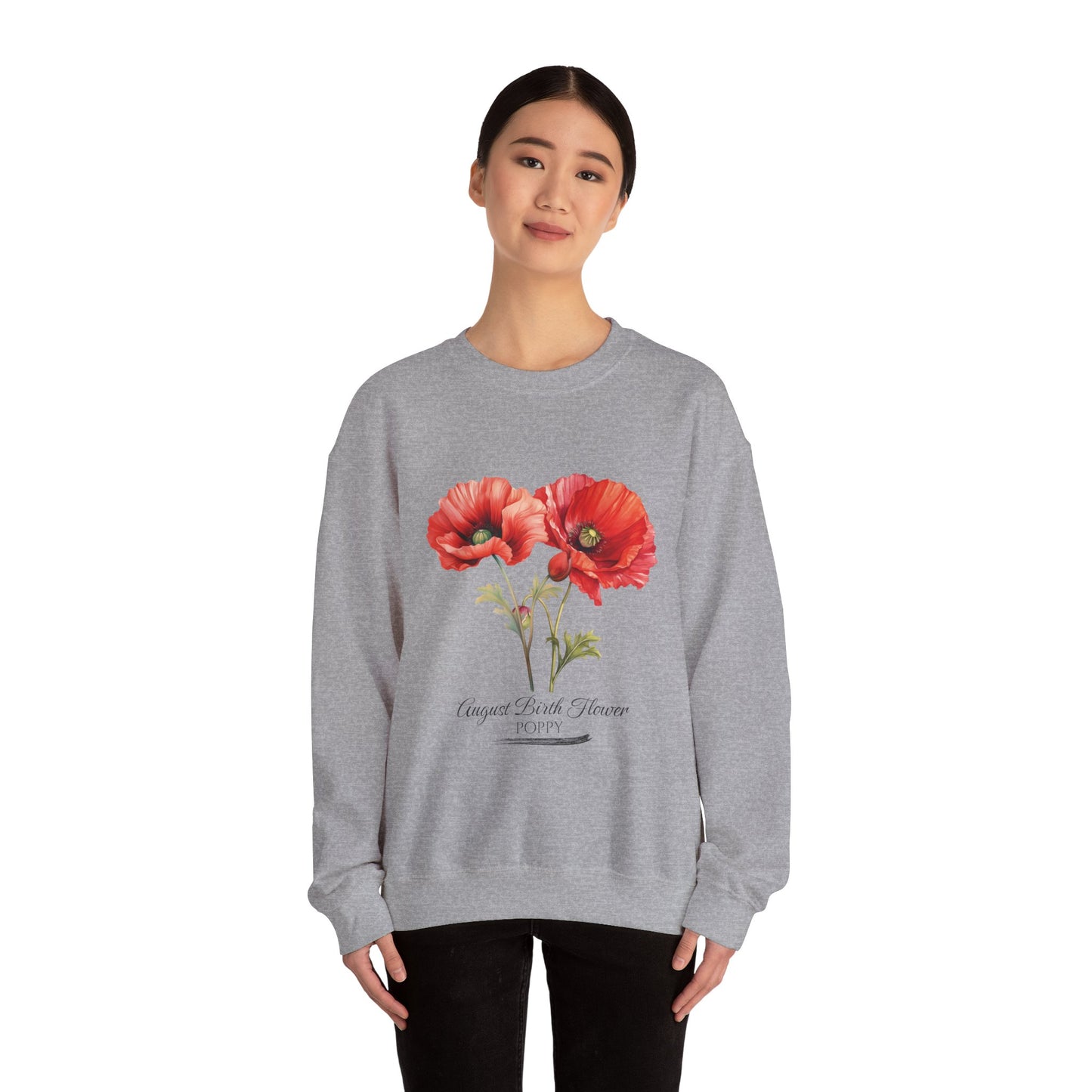 August Birth Flower (Poppy) - Unisex Heavy Blend™ Crewneck Sweatshirt