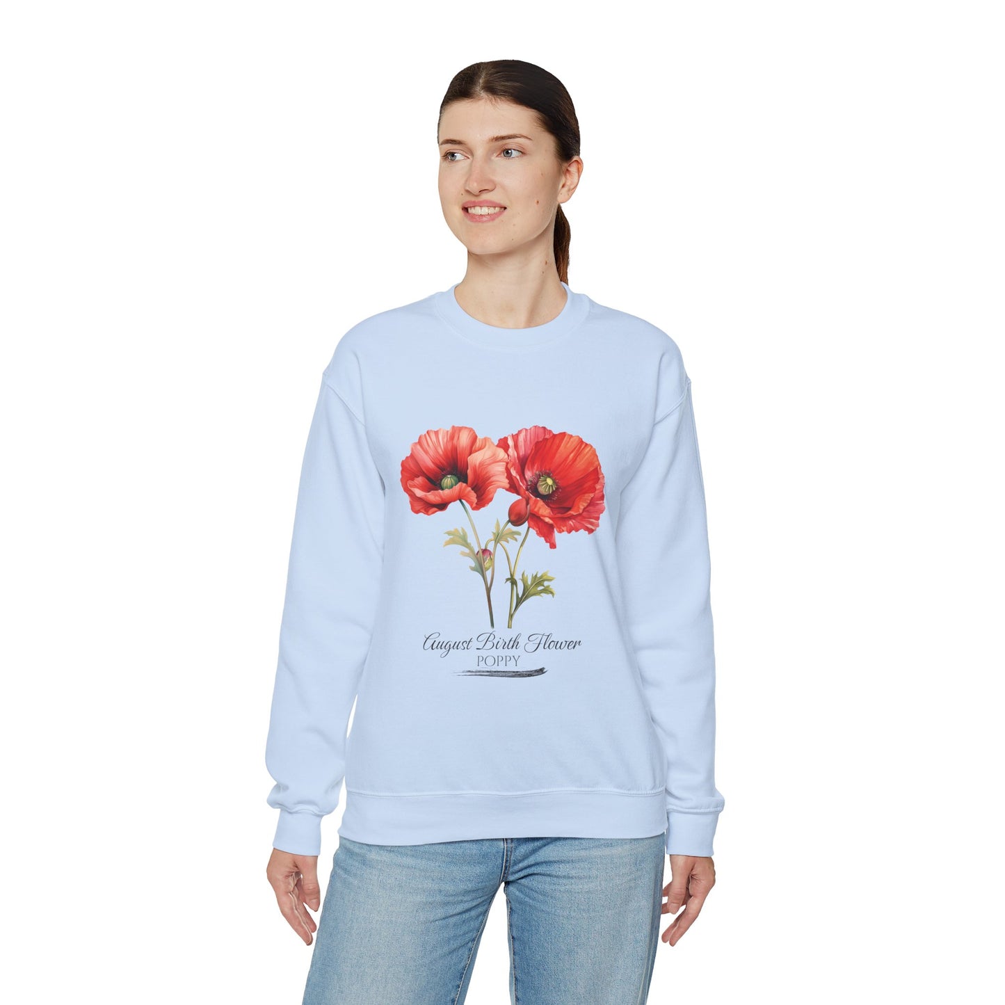 August Birth Flower (Poppy) - Unisex Heavy Blend™ Crewneck Sweatshirt