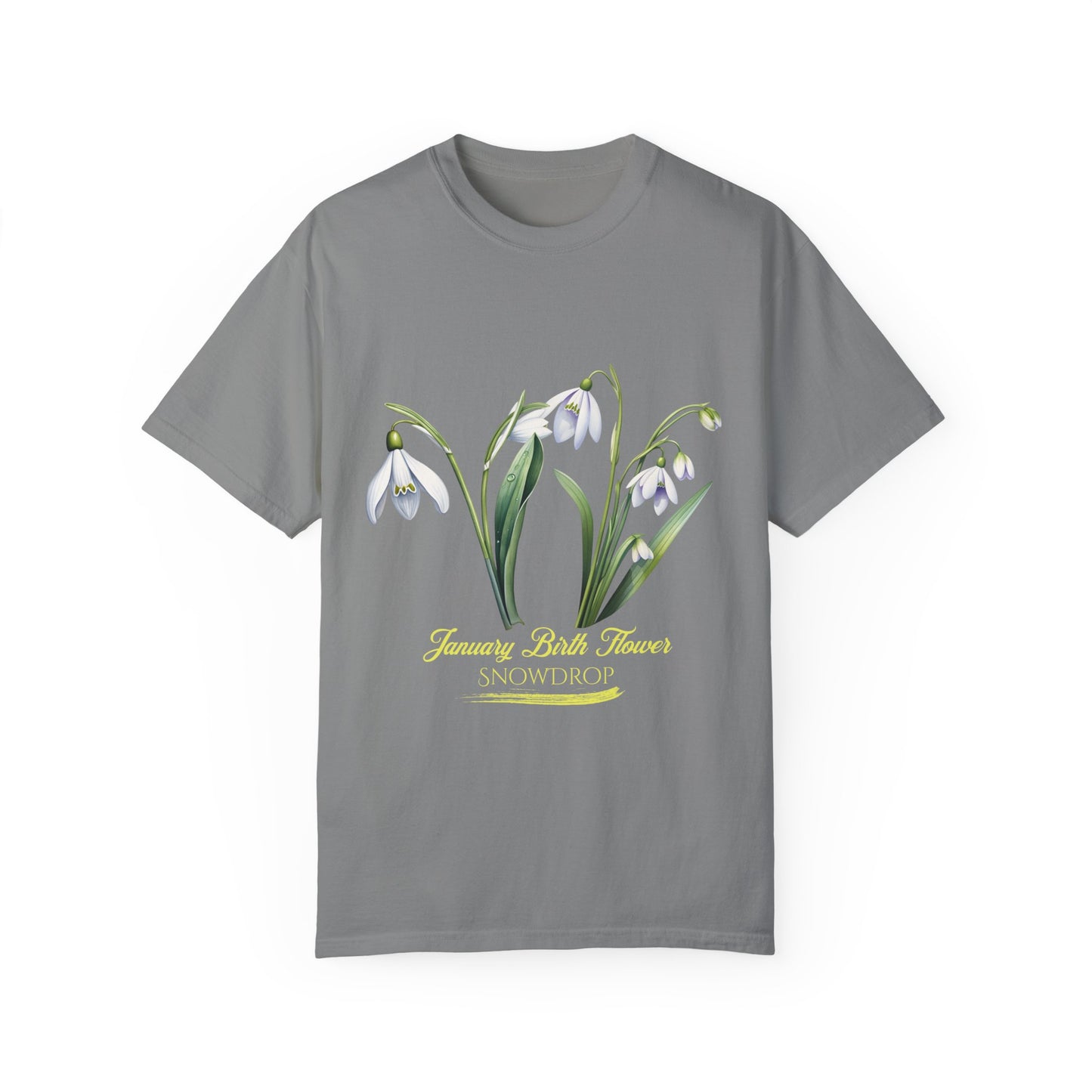 January Birth Flower "Snowdrop" - (For Print on Dark Fabric) - Unisex Garment-Dyed T-shirt