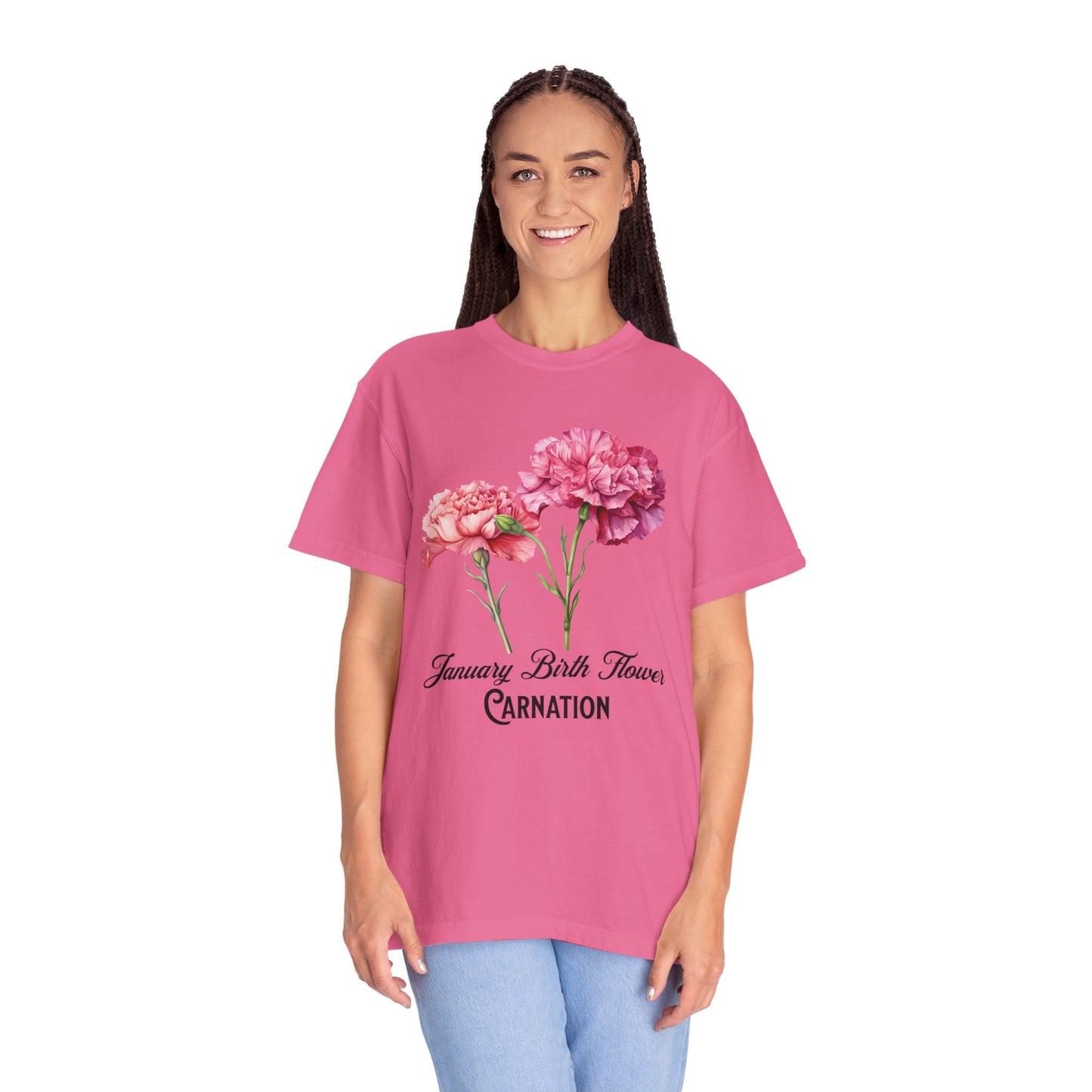 January Birth Flower "Carnation" - Unisex Garment-Dyed T-shirt