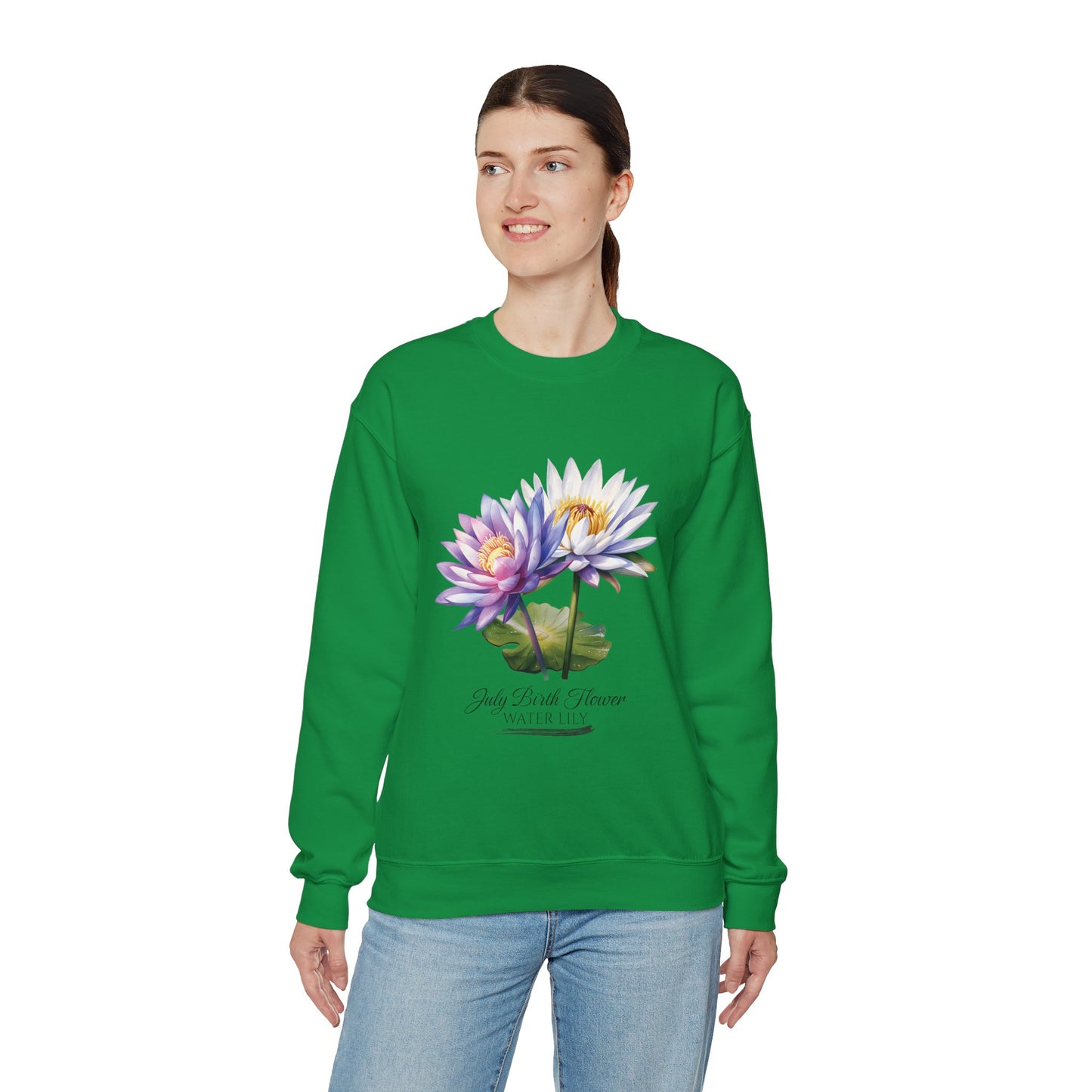 July Birth Flower (Water Lily) - Unisex Heavy Blend™ Crewneck Sweatshirt