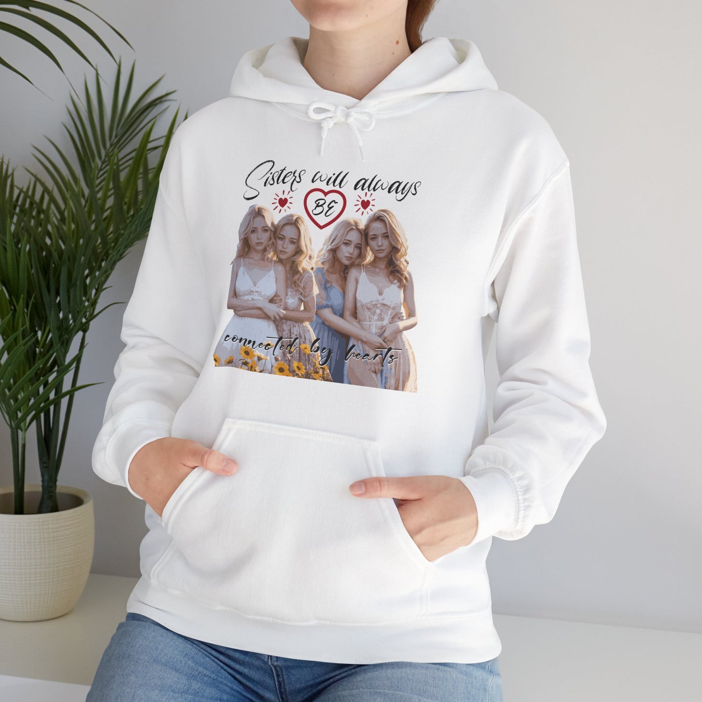 Sisters will always be connected by hearts - Unisex Heavy Blend™ Hooded Sweatshirt