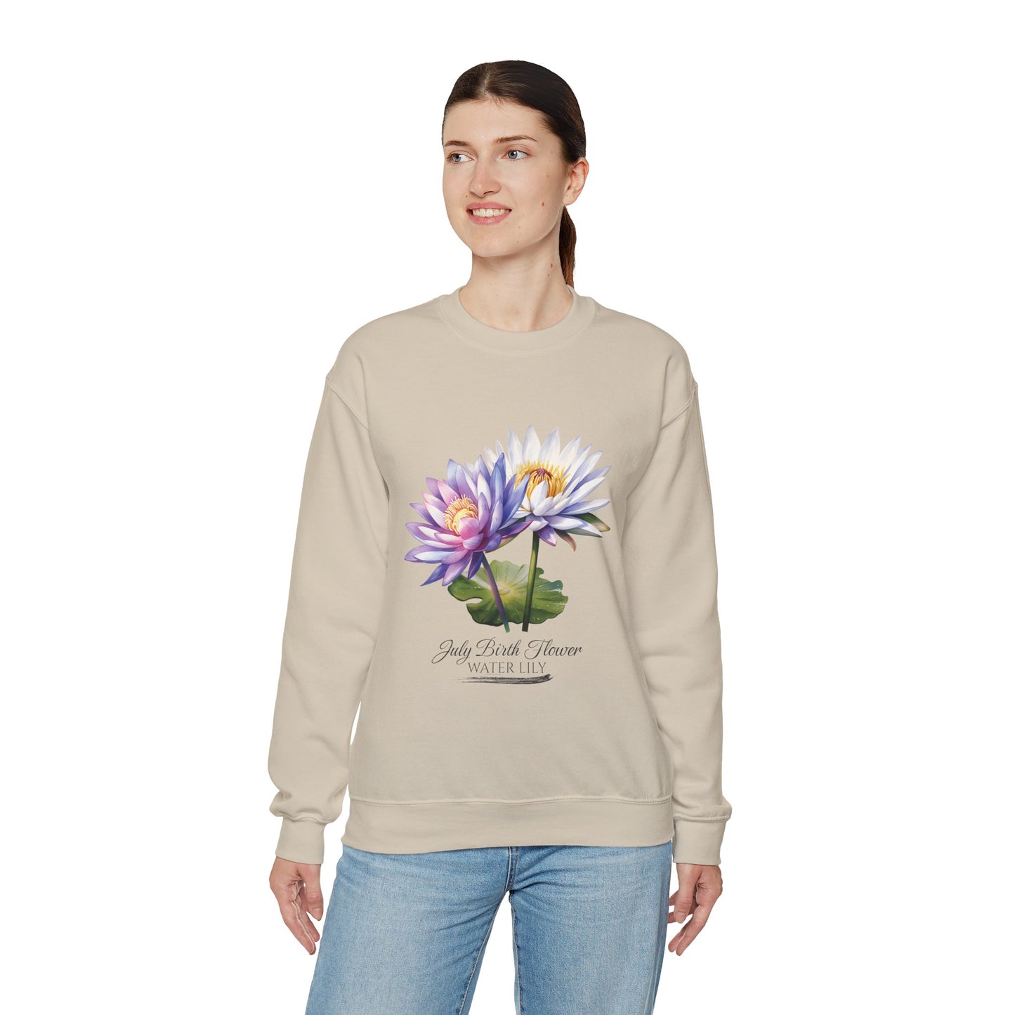 July Birth Flower (Water Lily) - Unisex Heavy Blend™ Crewneck Sweatshirt