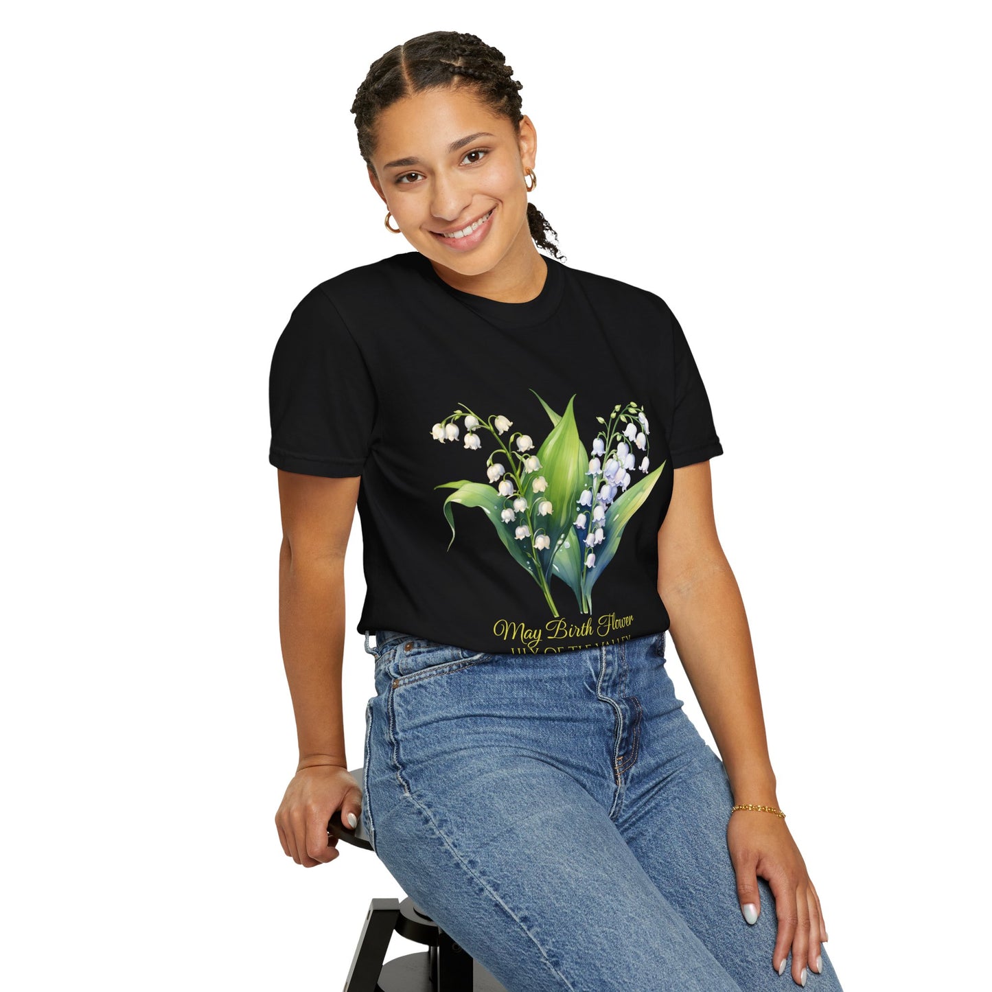 May Birth Flower "Lily of the Valley" (For Dark Fabric) - Unisex Garment-Dyed T-shirt