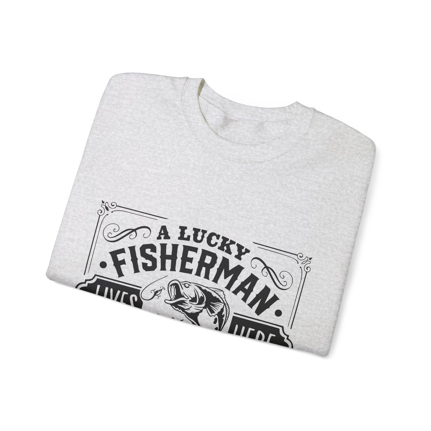 Lucky fisherman lives here - Unisex Heavy Blend™ Crewneck Sweatshirt