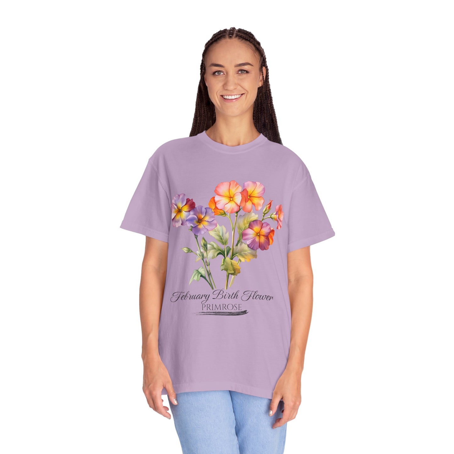 February Birth Flower "Primrose" - Unisex Garment-Dyed T-shirt