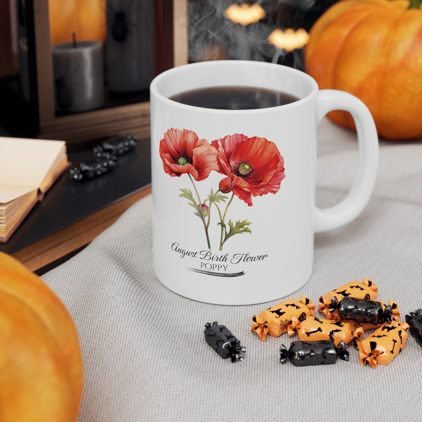 August Birth Flower (Poppy): Ceramic Mug 11oz