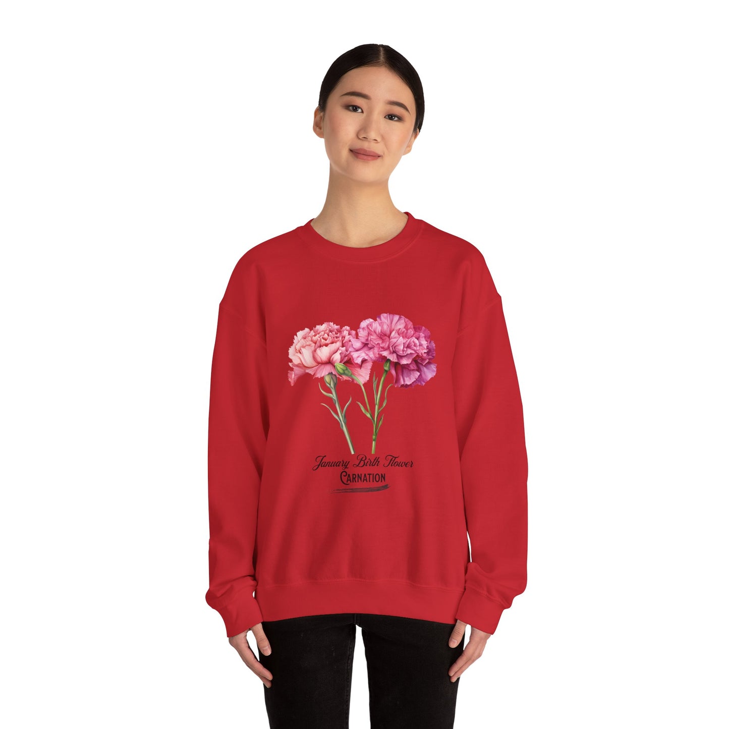 January Birth Flower (Carnation) - Unisex Heavy Blend™ Crewneck Sweatshirt