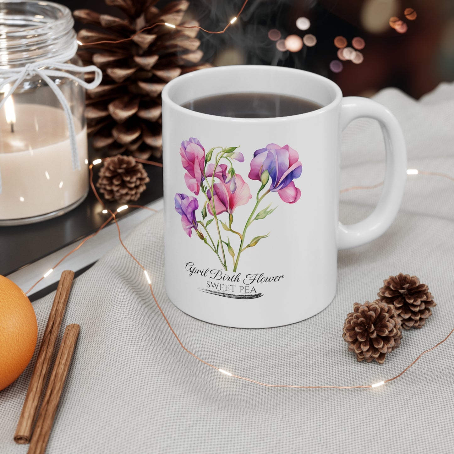 April Birth Flower (Sweet Pea): Ceramic Mug 11oz