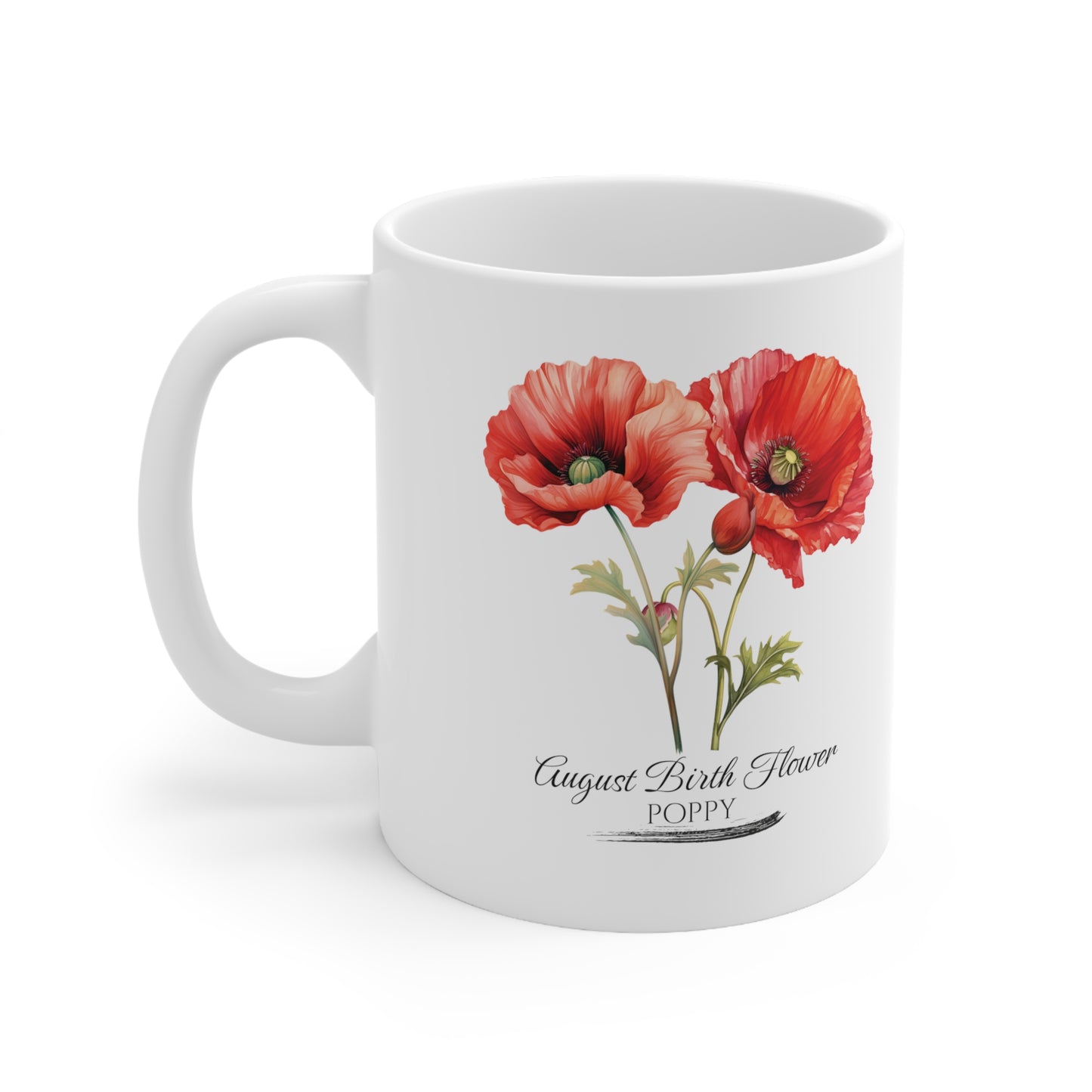 August Birth Flower (Poppy): Ceramic Mug 11oz