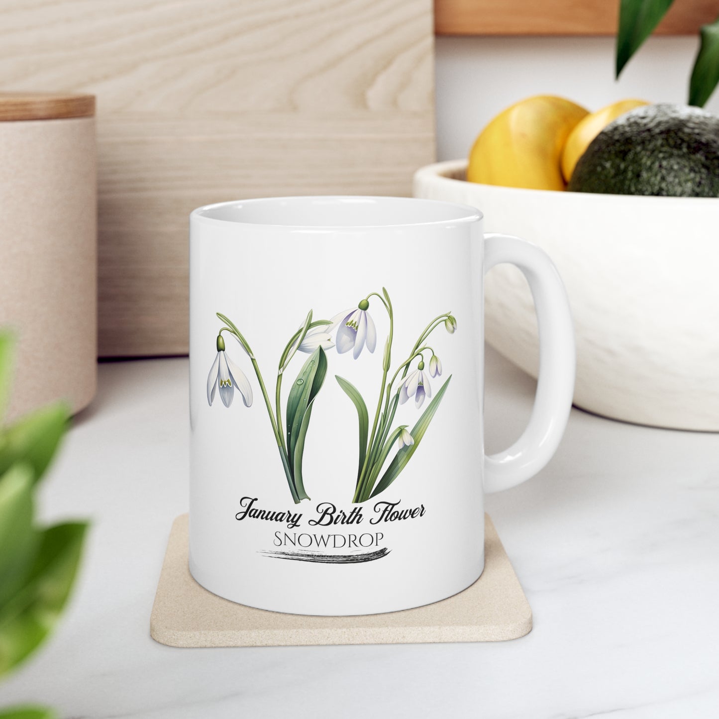 January Birth Flower (Snowdrop): Ceramic Mug 11oz
