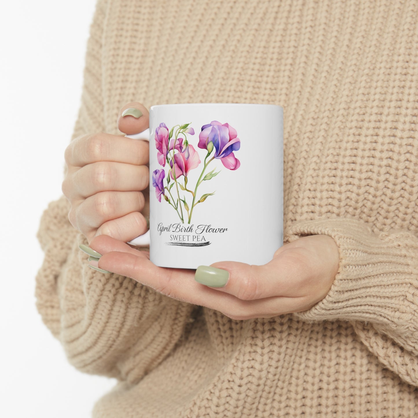 April Birth Flower (Sweet Pea): Ceramic Mug 11oz
