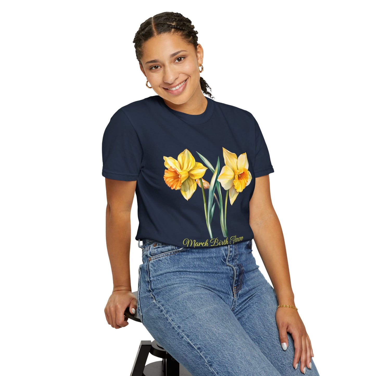 March Birth Flower "Daffodil" (For Print on Dark Fabric) - Unisex Garment-Dyed T-shirt