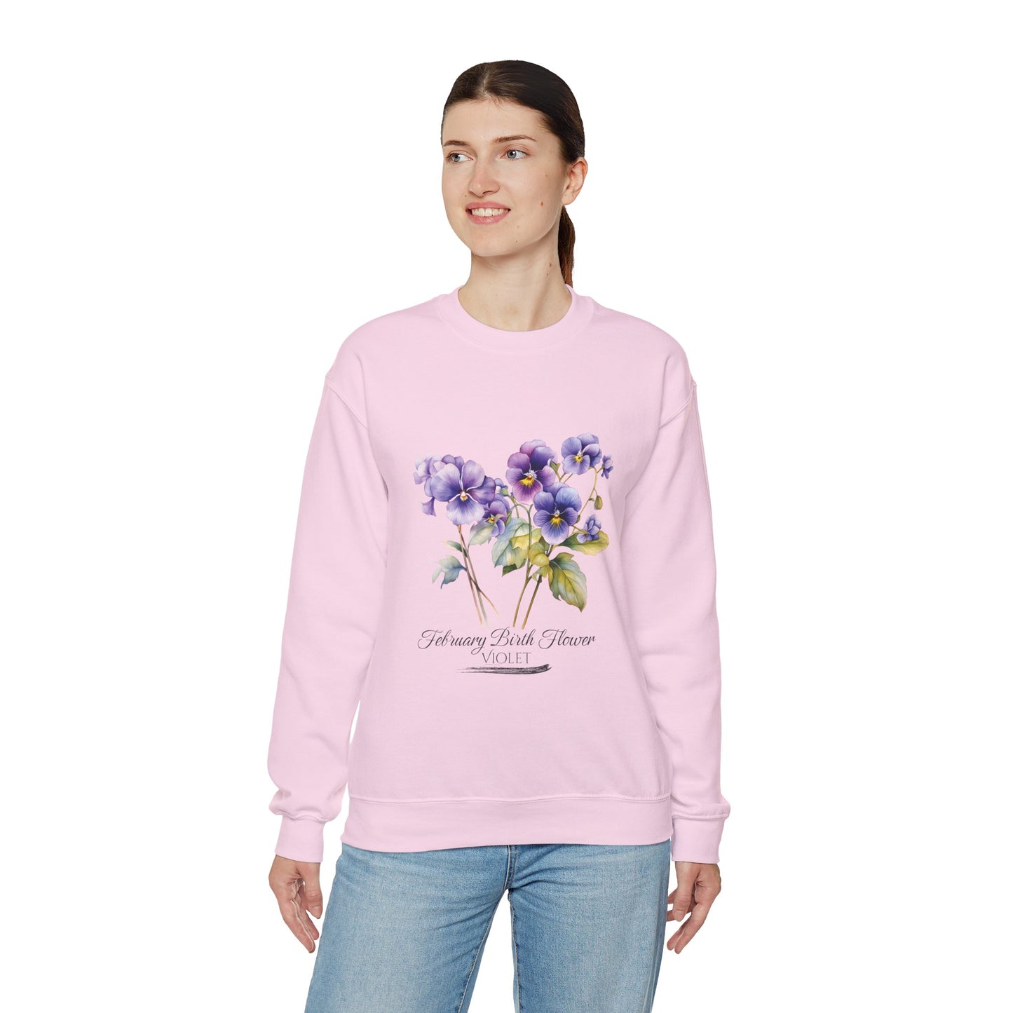 February Birth Flowers (Violet) - Unisex Heavy Blend™ Crewneck Sweatshirt